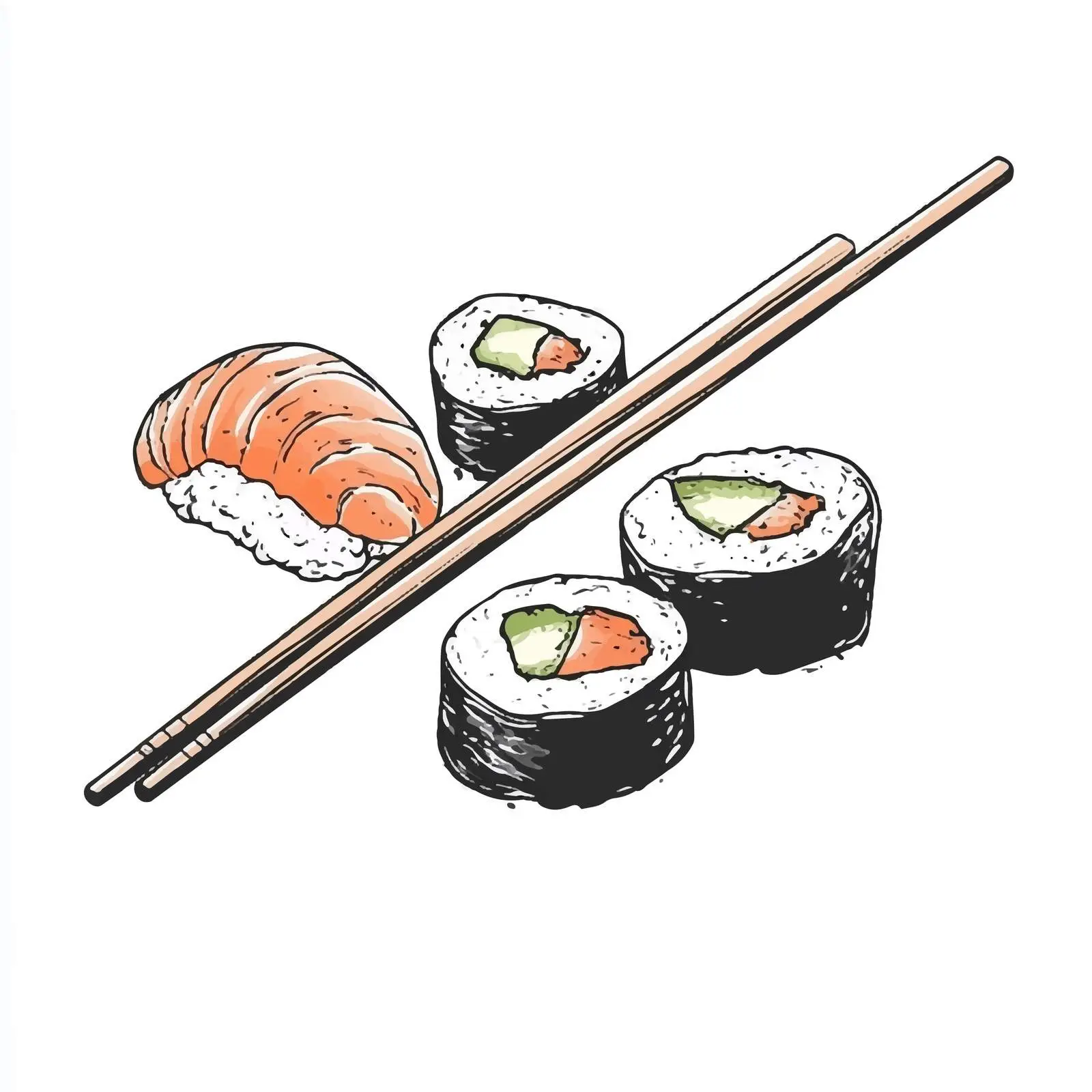 Hand Drawn Sushi with Chopsticks Illustration — free download from Dotvec