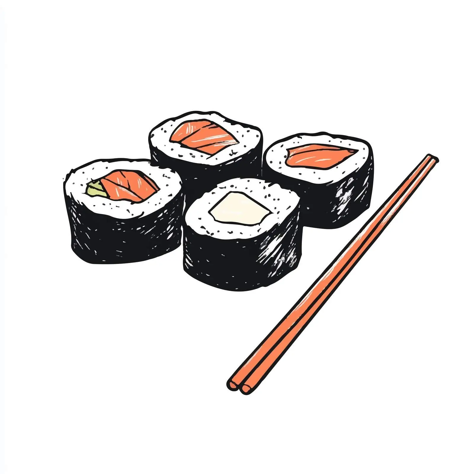 Hand-Drawn Sushi with Chopsticks Illustration — free download from Dotvec