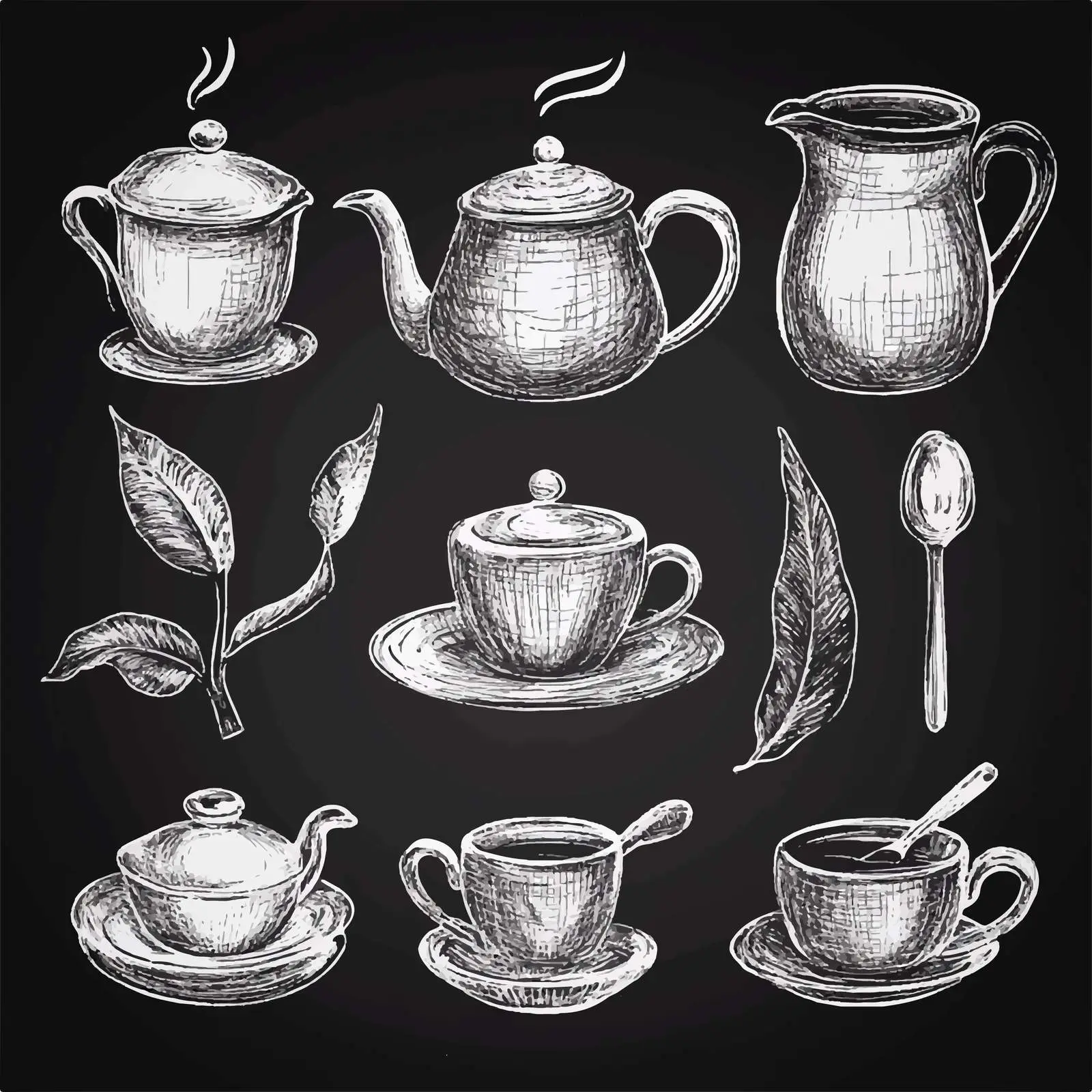 Hand Drawn Tea Set Sketch Collection — free download from Dotvec