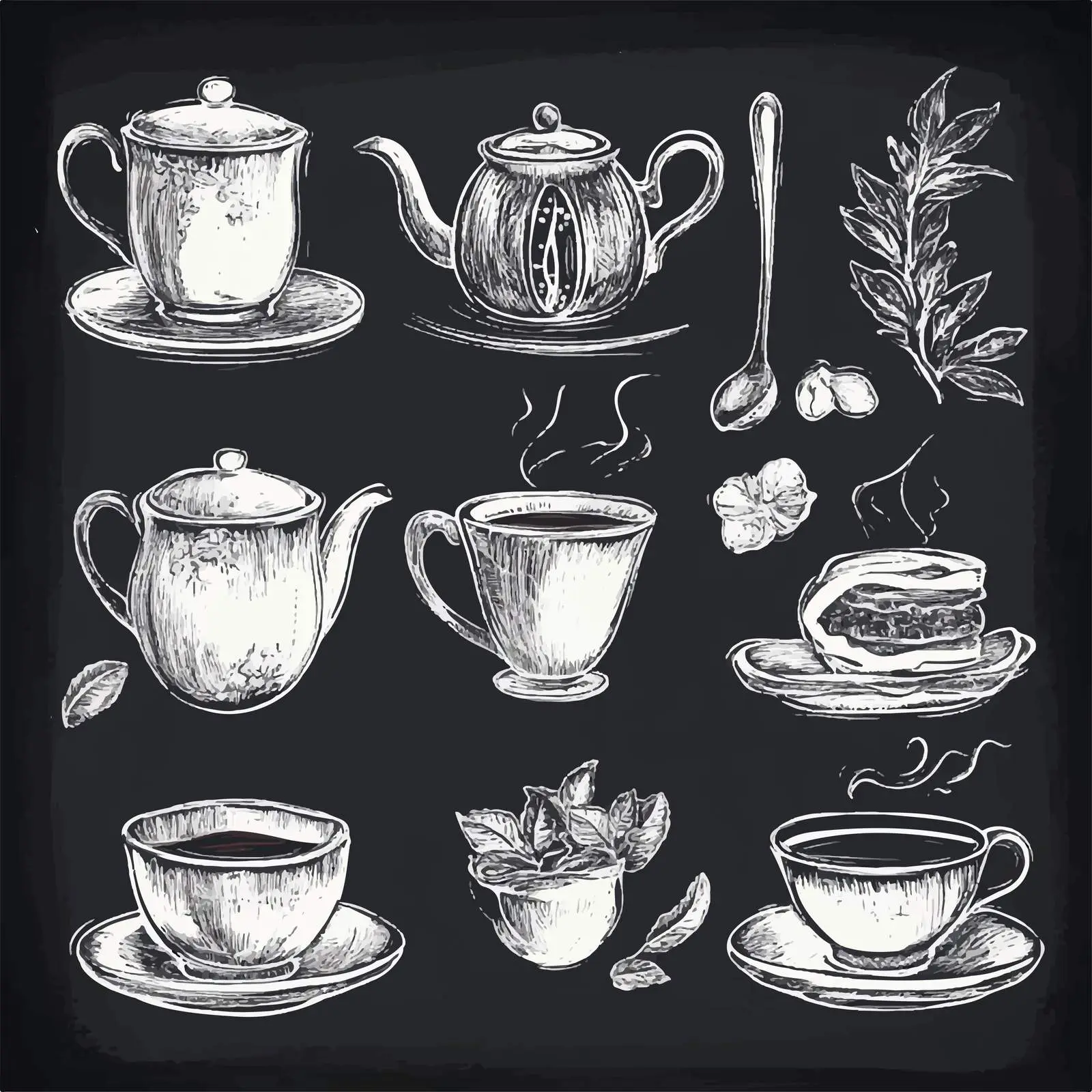 Hand-Drawn Tea Set Sketch Collection – free doodled image from Dotvec