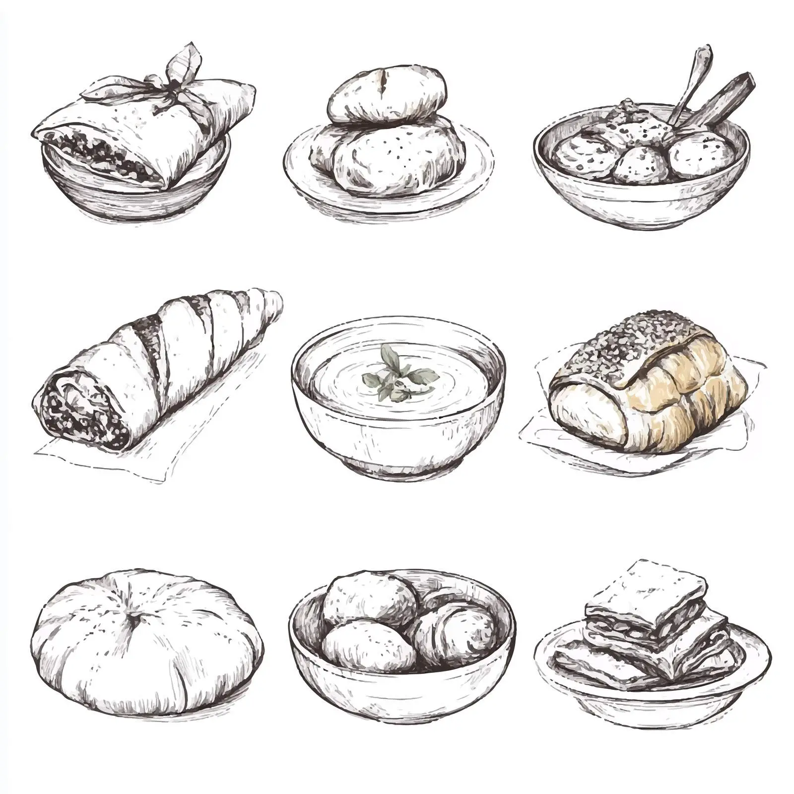 Hand Drawn Turkish Cuisine Sketches Set – free traditional dish image from Dotvec