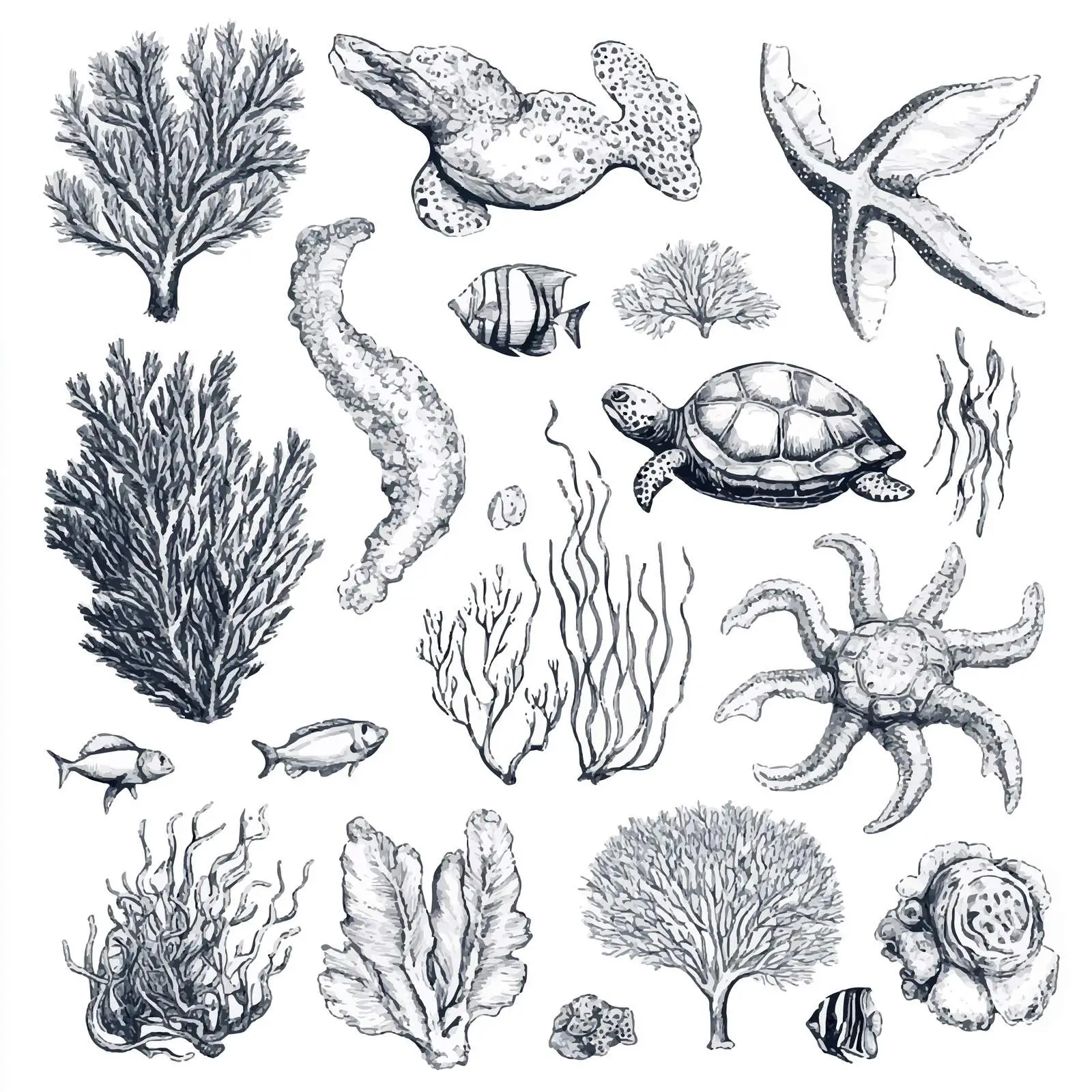 Hand Drawn Underwater World Elements Sketch Set — free download from Dotvec