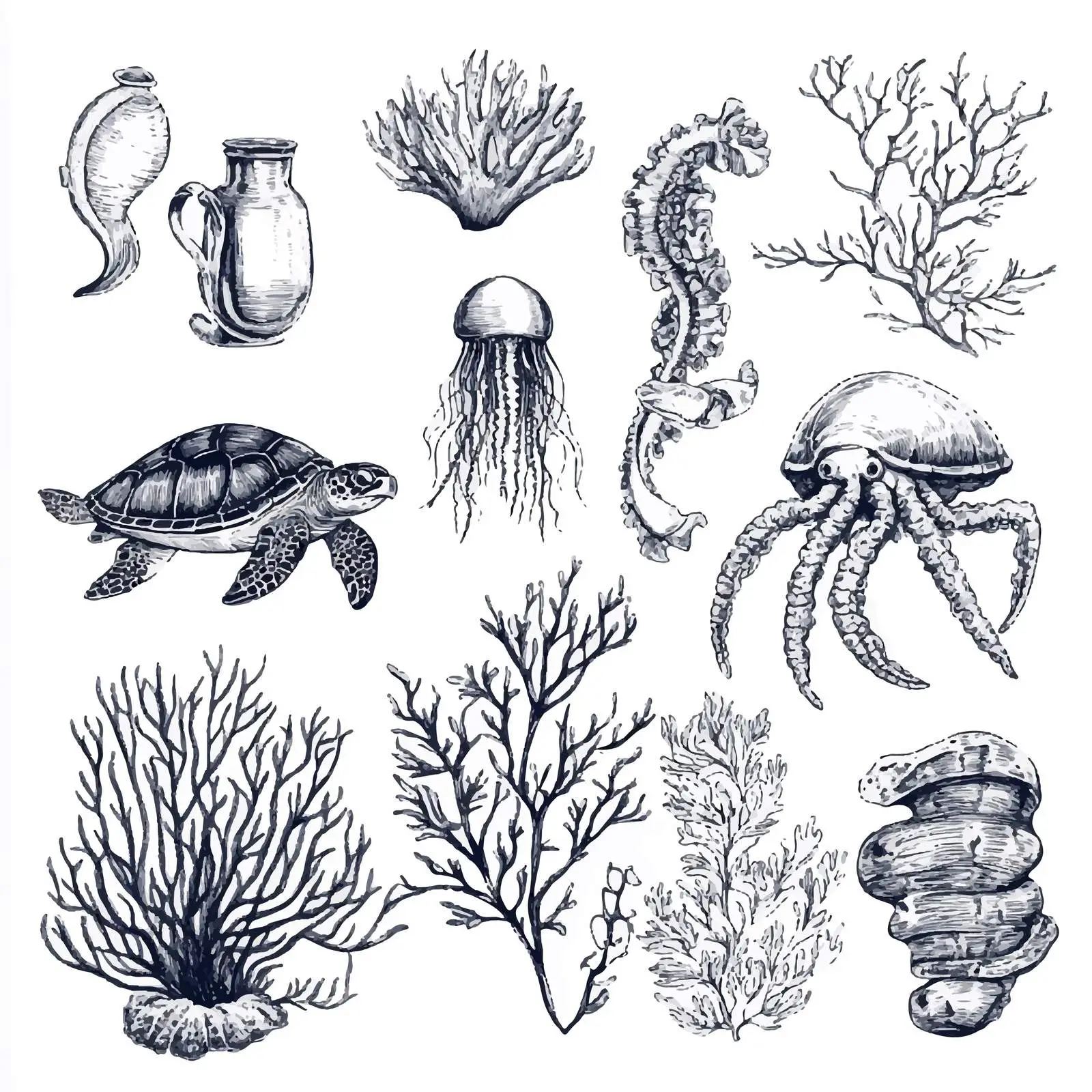Hand-Drawn Underwater World Elements Collection — free download from Dotvec
