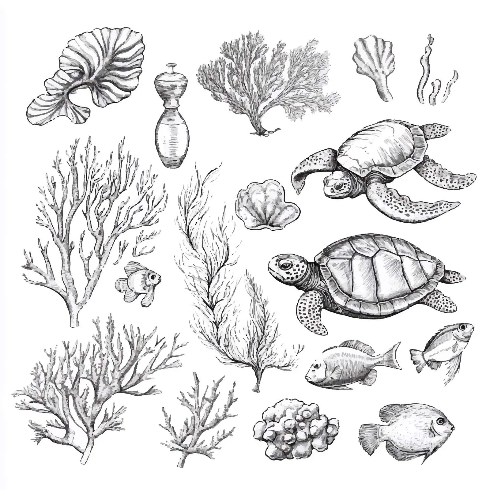 Hand-Drawn Underwater World Vector Elements — free download from Dotvec