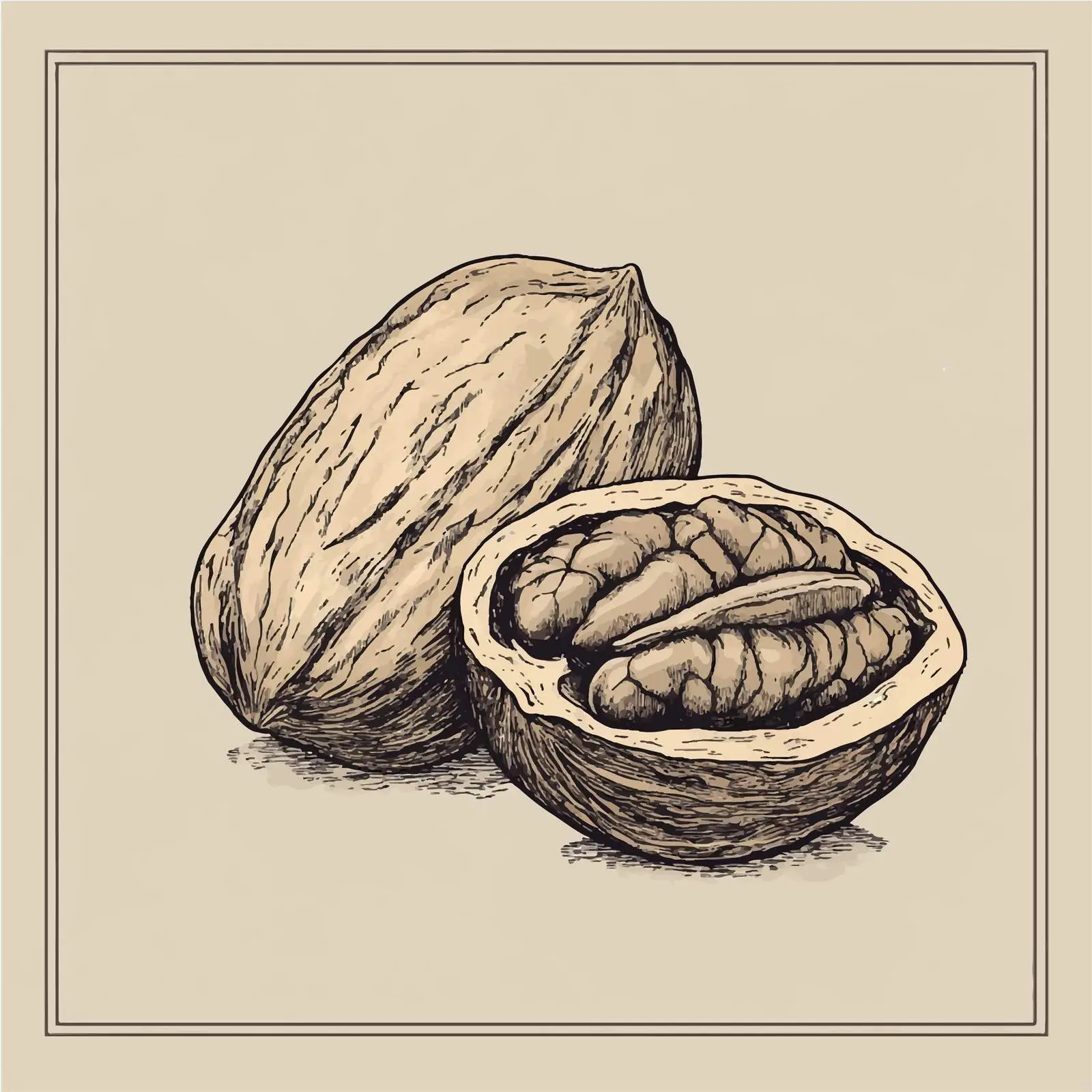 Hand-Drawn Walnut on Beige Background — free download from Dotvec