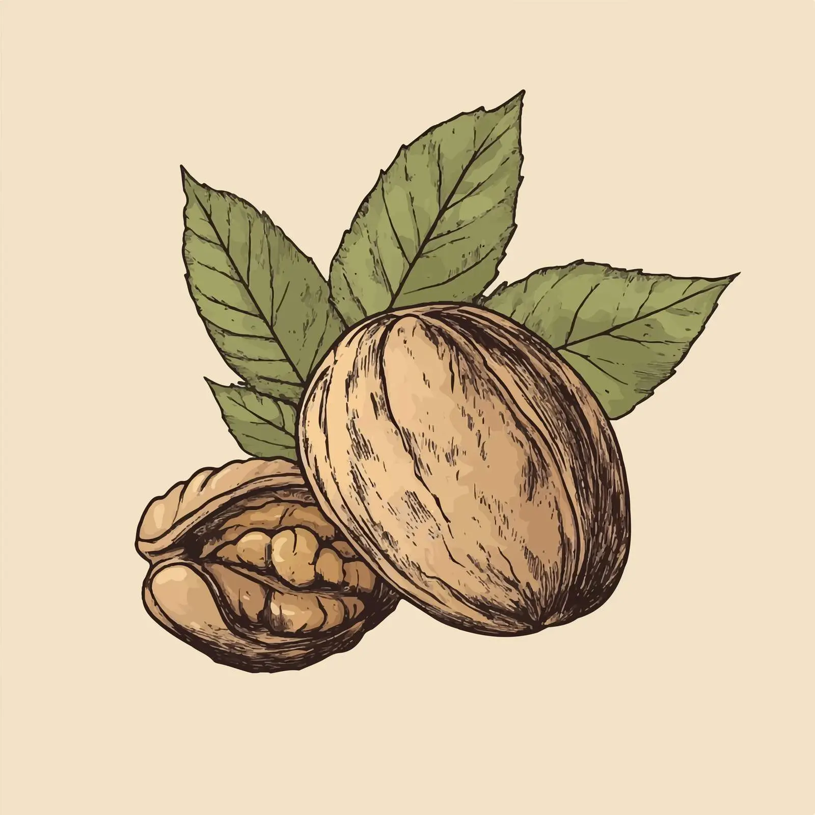 Hand-Drawn Walnut Sketch on Beige Background — free download from Dotvec