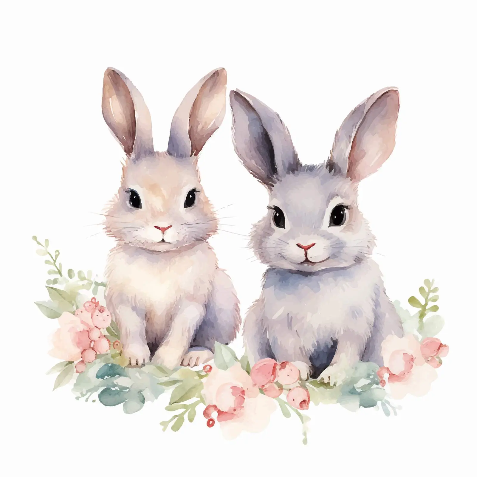 Hand Drawn Watercolor Bunny Silhouettes with Flowers — free download from Dotvec