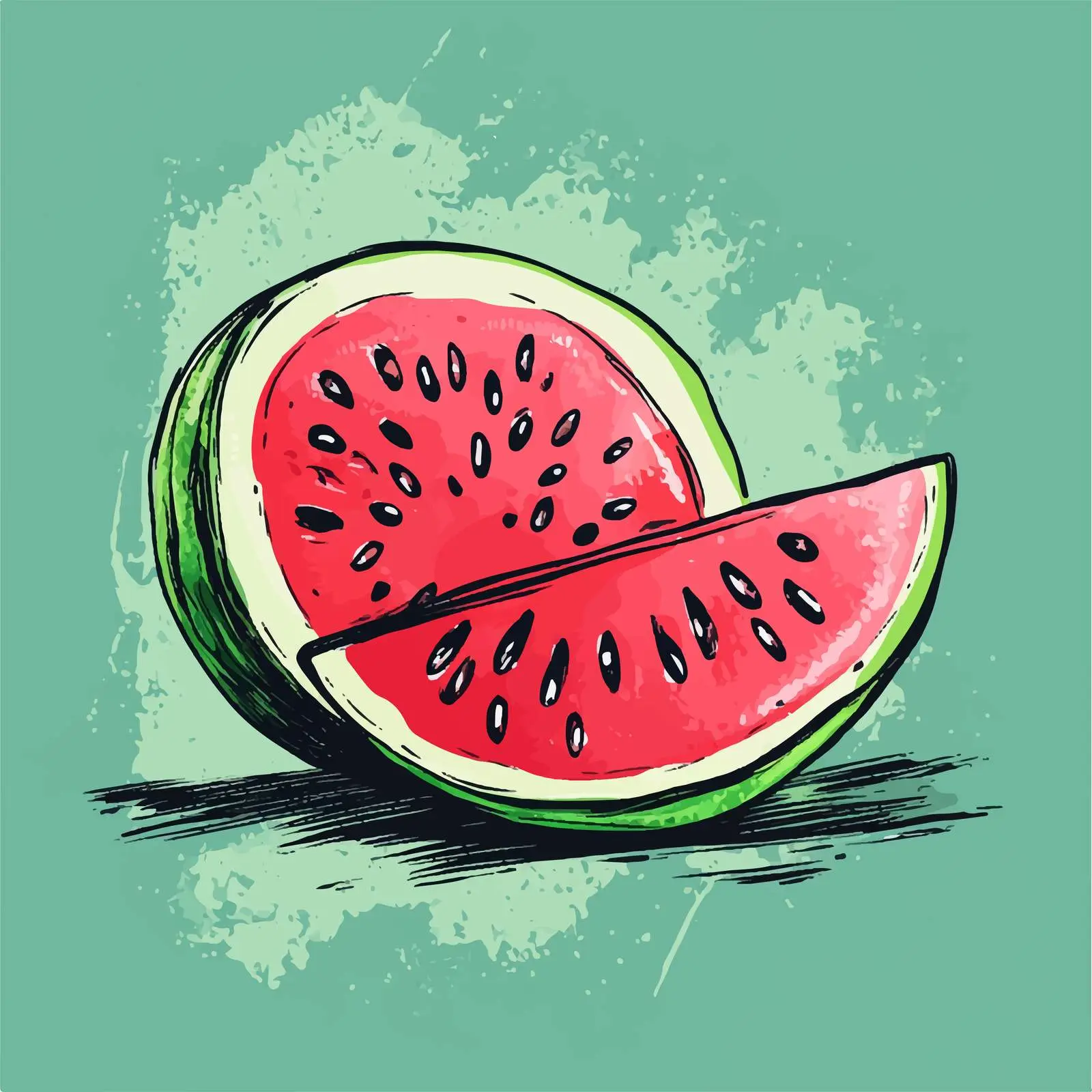 Hand-Drawn Watermelon on Green Background — free download from Dotvec