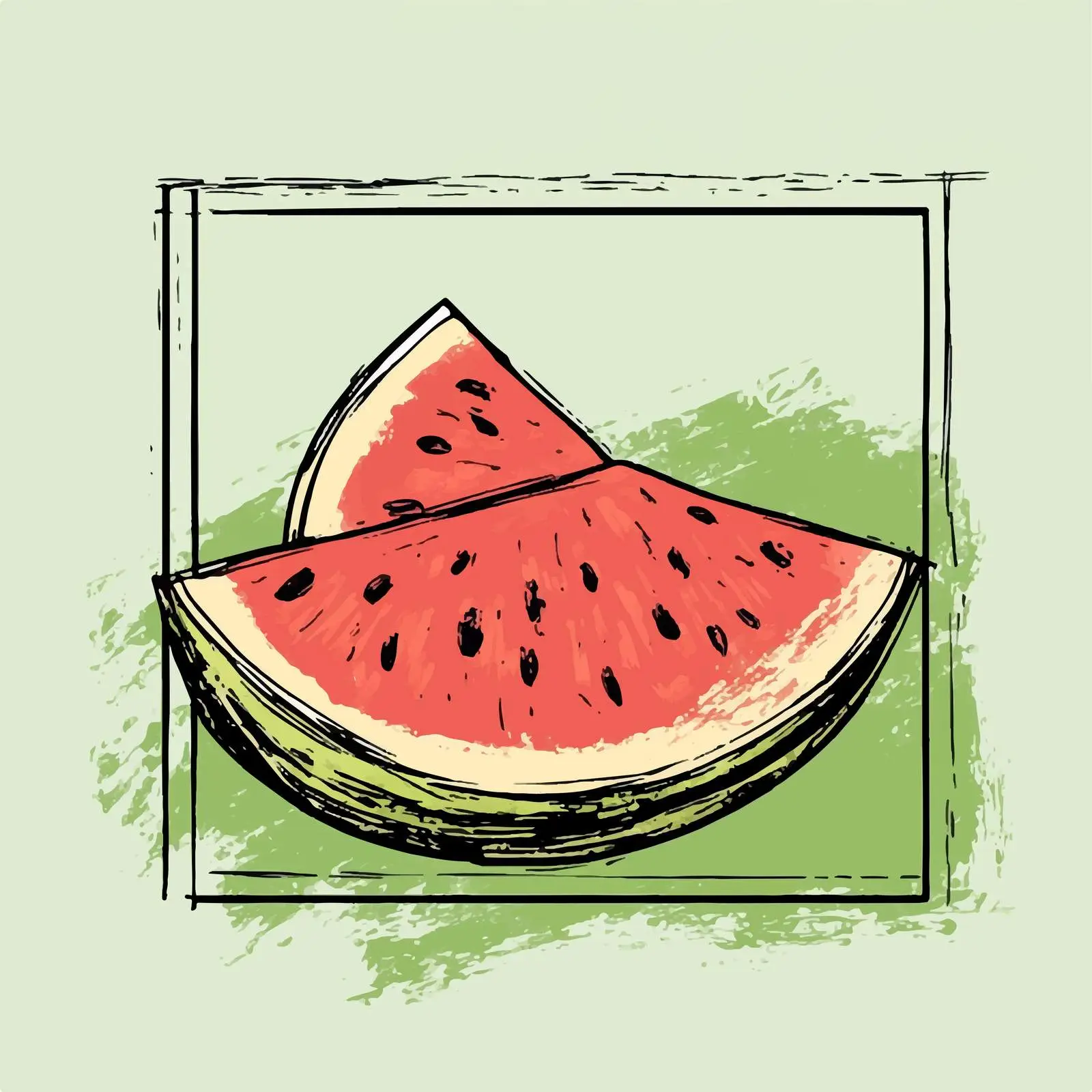 Hand-Drawn Watermelon Sketch on Green Background — free download from Dotvec