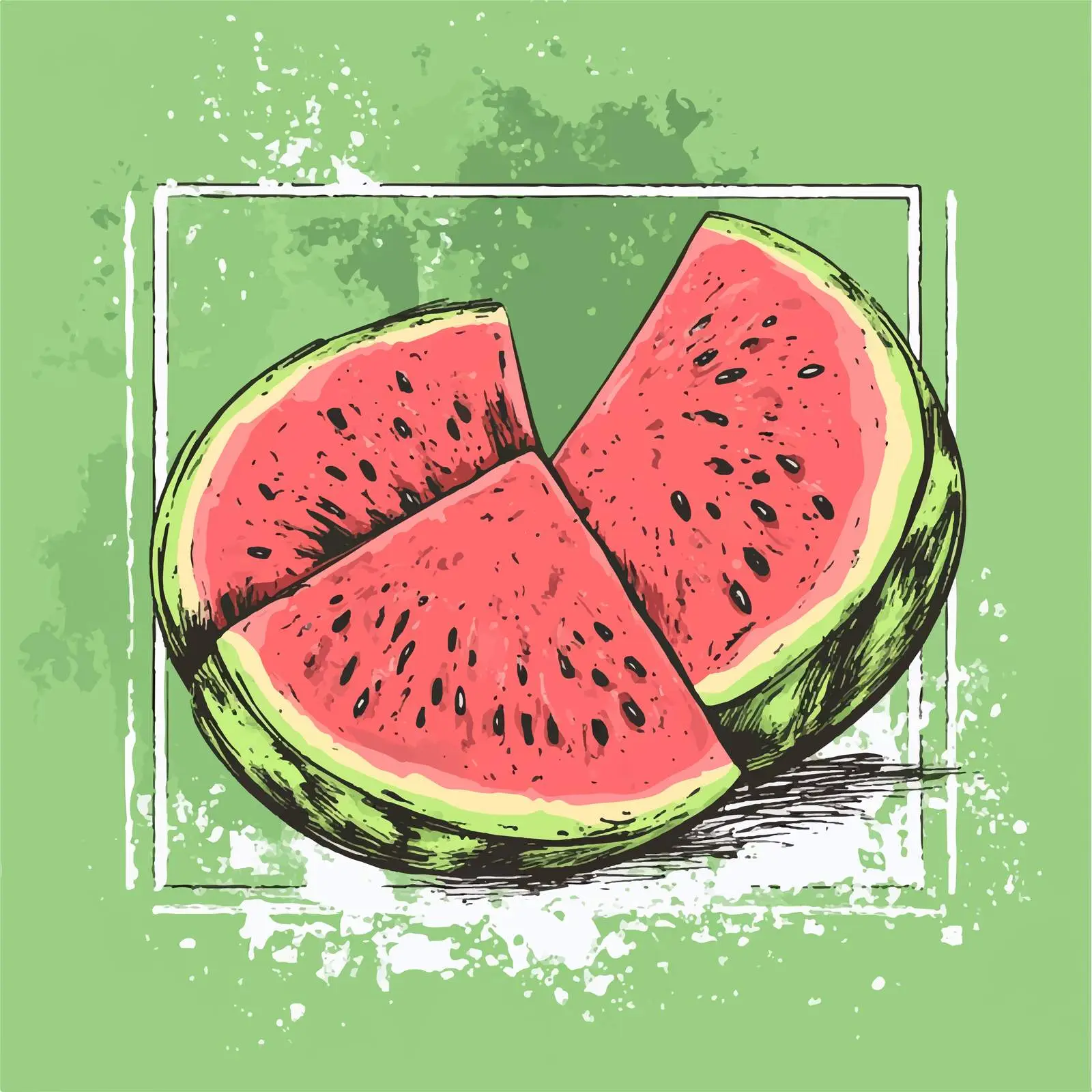 Hand-Drawn Watermelon on Green Blot — free download from Dotvec