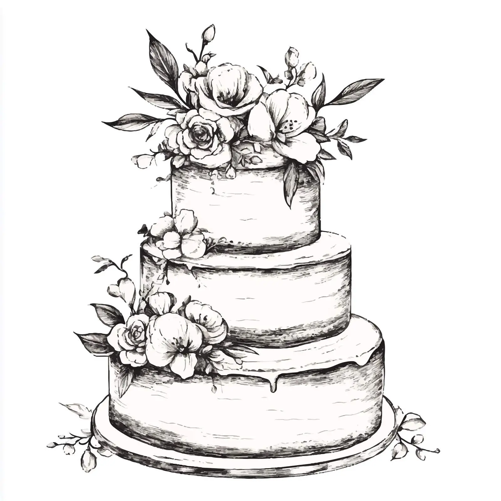 Hand-Drawn Floral Wedding Cake Sketch — free download from Dotvec