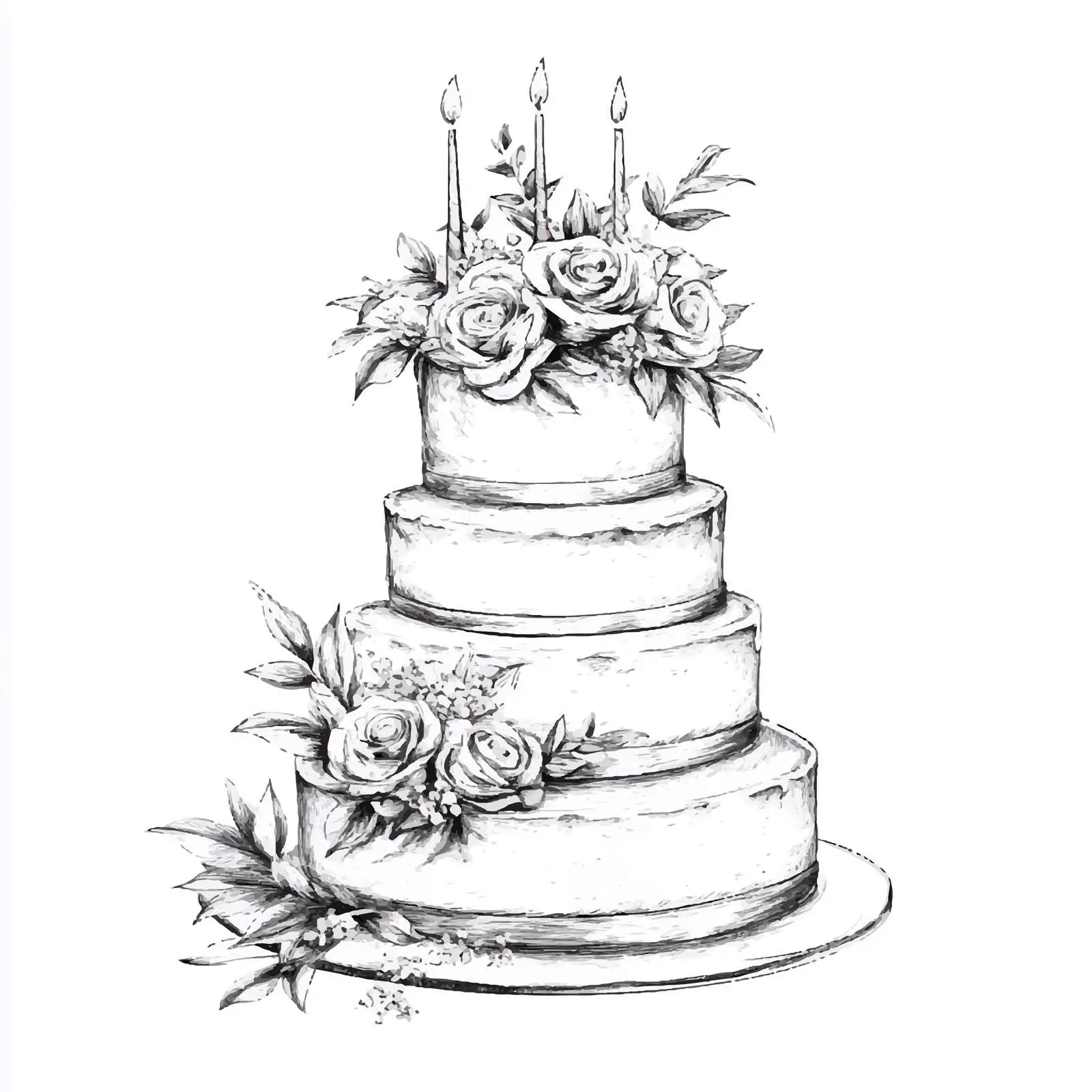 Hand Drawn Wedding Cake Floral Decoration — free download from Dotvec