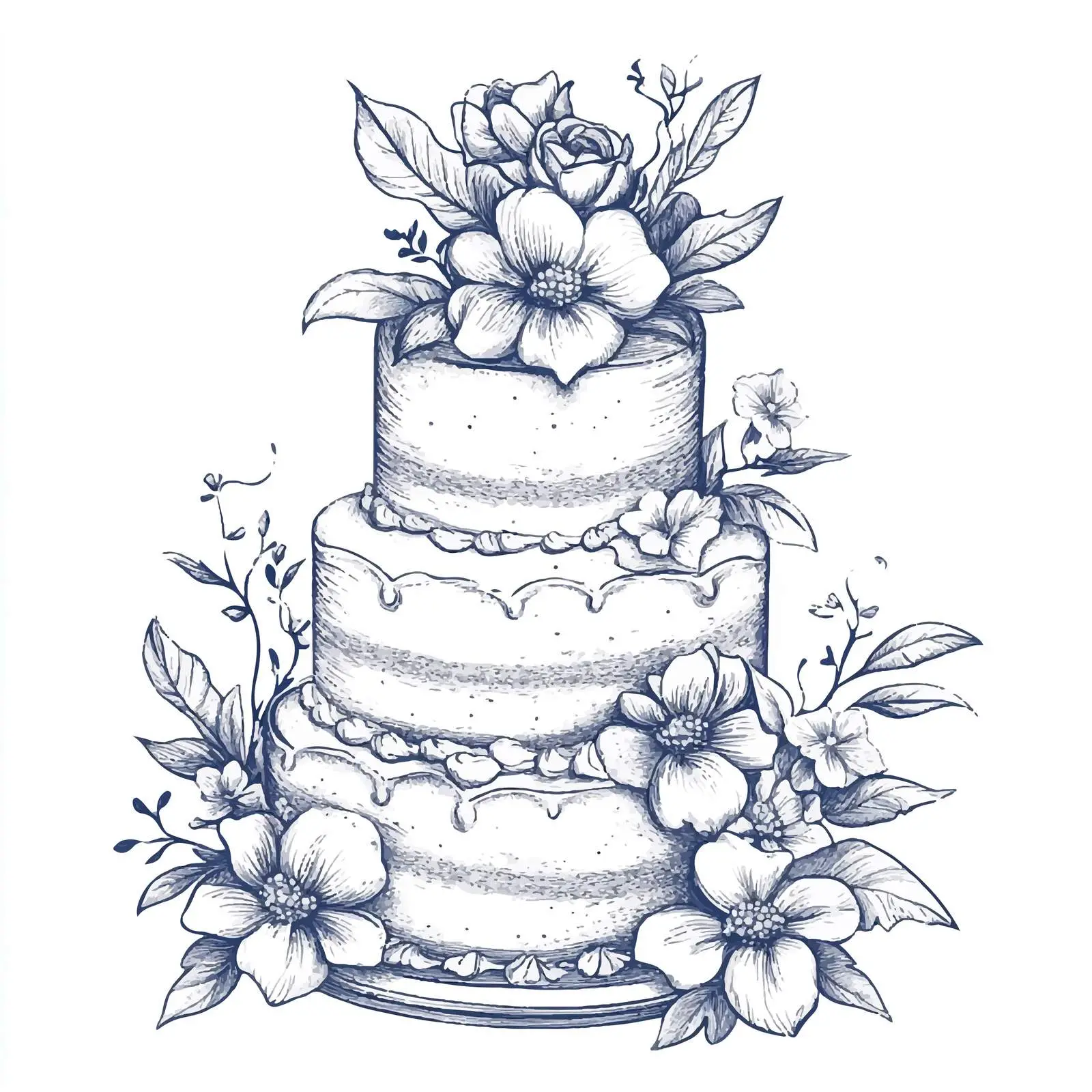 Hand-Drawn Floral Wedding Cake Sketch – free wedding cake image from Dotvec
