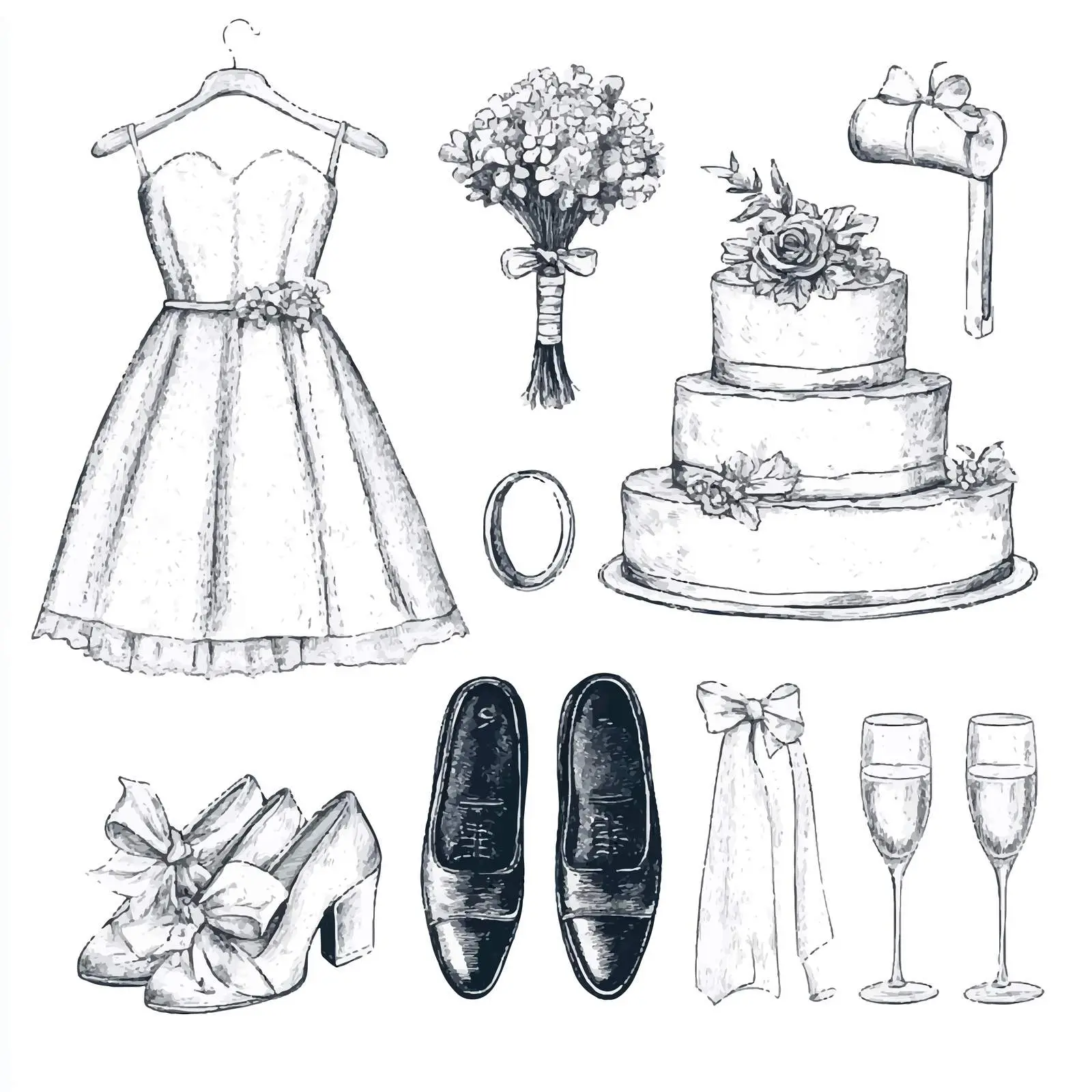 Hand Drawn Wedding Elements Sketches Collection — free download from Dotvec