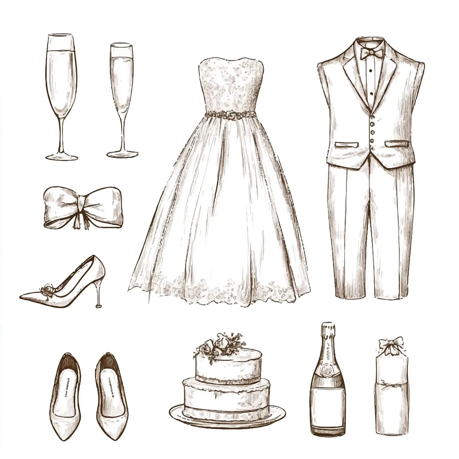 Hand-Drawn Wedding Element Sketches Collection — free download from Dotvec