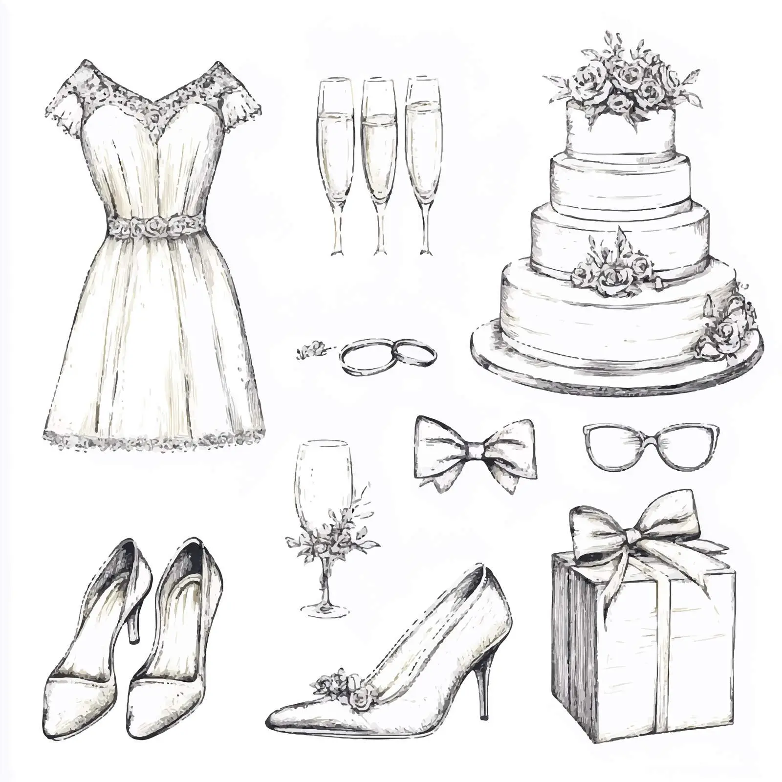 Hand Drawn Wedding Elements Sketch Set — free download from Dotvec