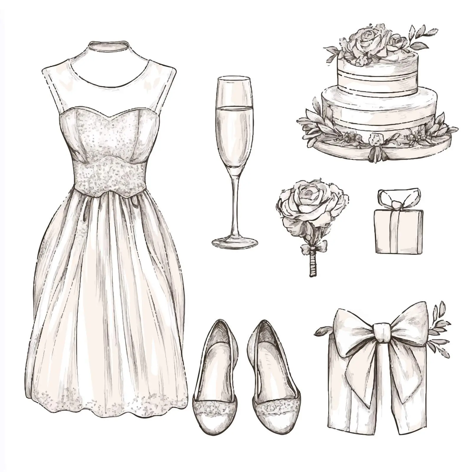 Hand Drawn Wedding Elements Sketches Collection — free download from Dotvec
