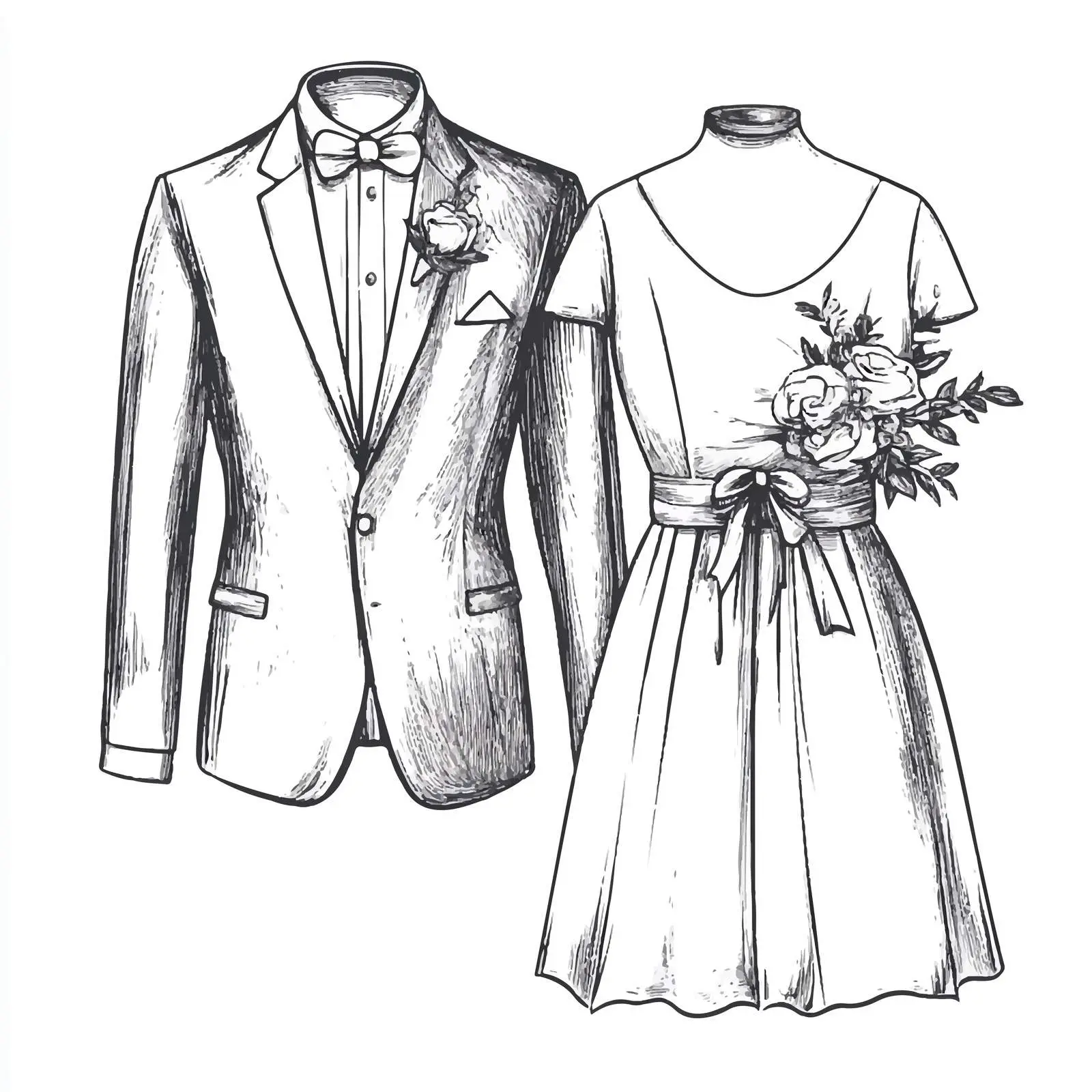 Hand-Drawn Wedding Suit Sketch Illustration — free download from Dotvec