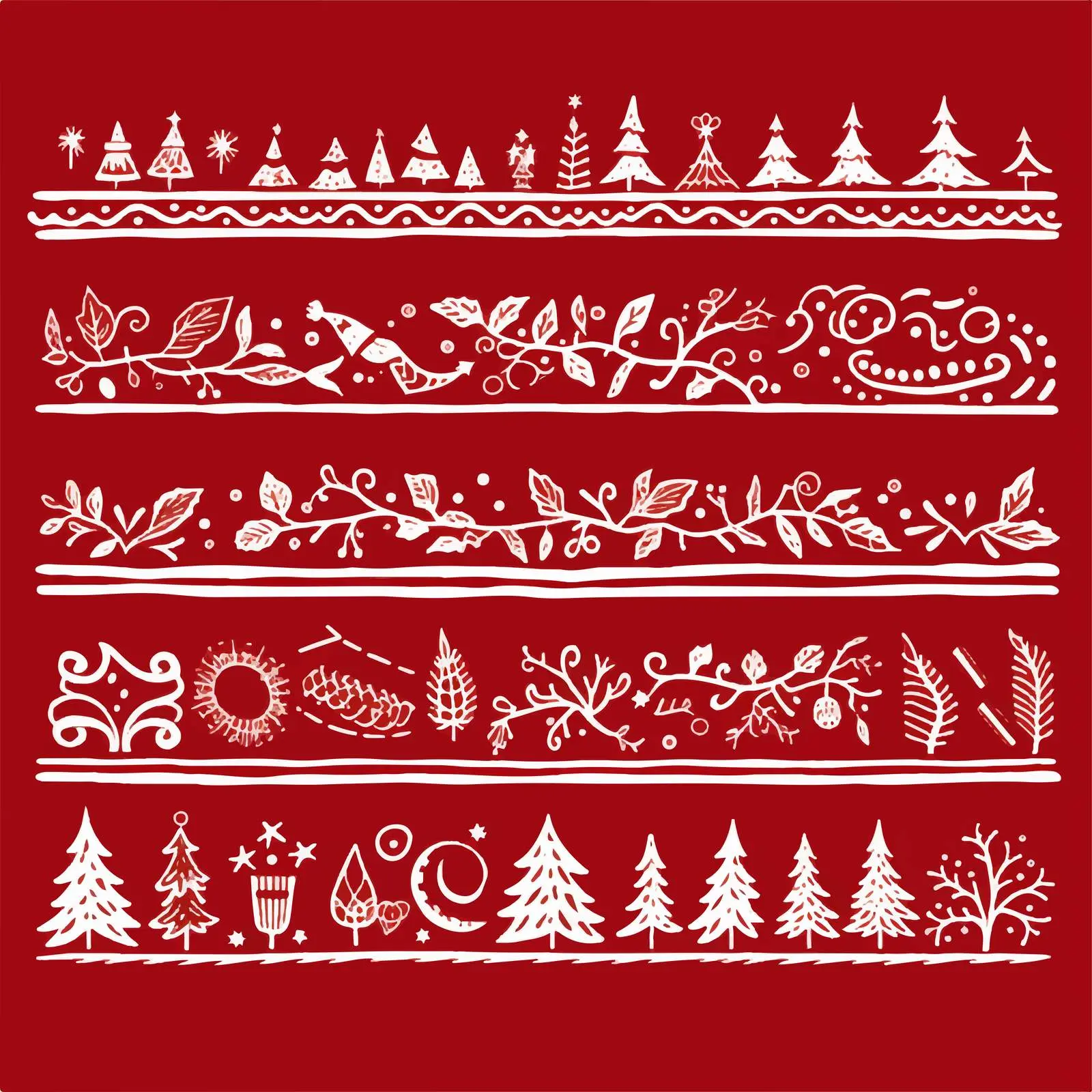 Hand-Drawn Christmas Doodle Line Borders — free download from Dotvec