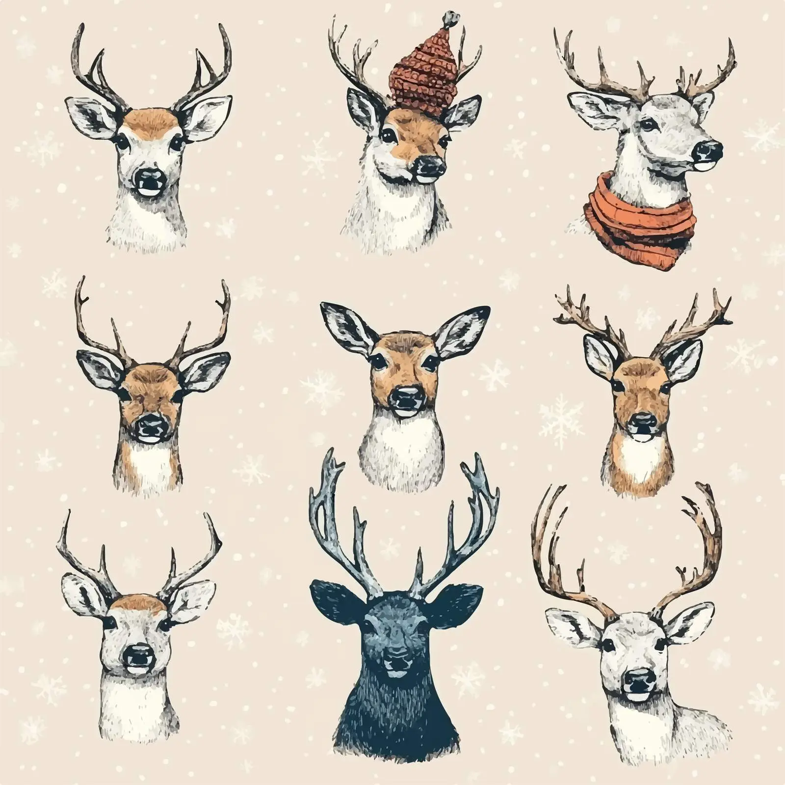 Hand-Drawn Winter Holiday Deer Sketches Set — free download from Dotvec
