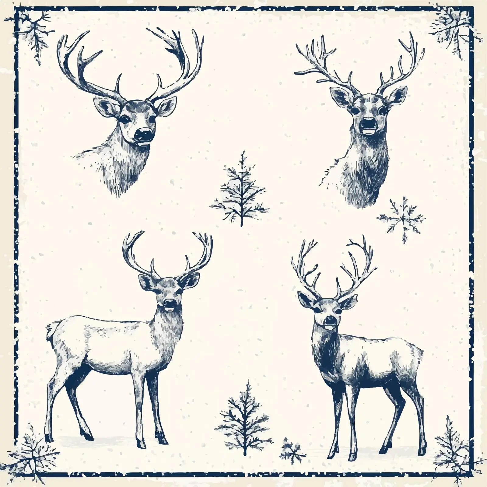 Hand Drawn Winter Holiday Deer Sketch Set — free download from Dotvec