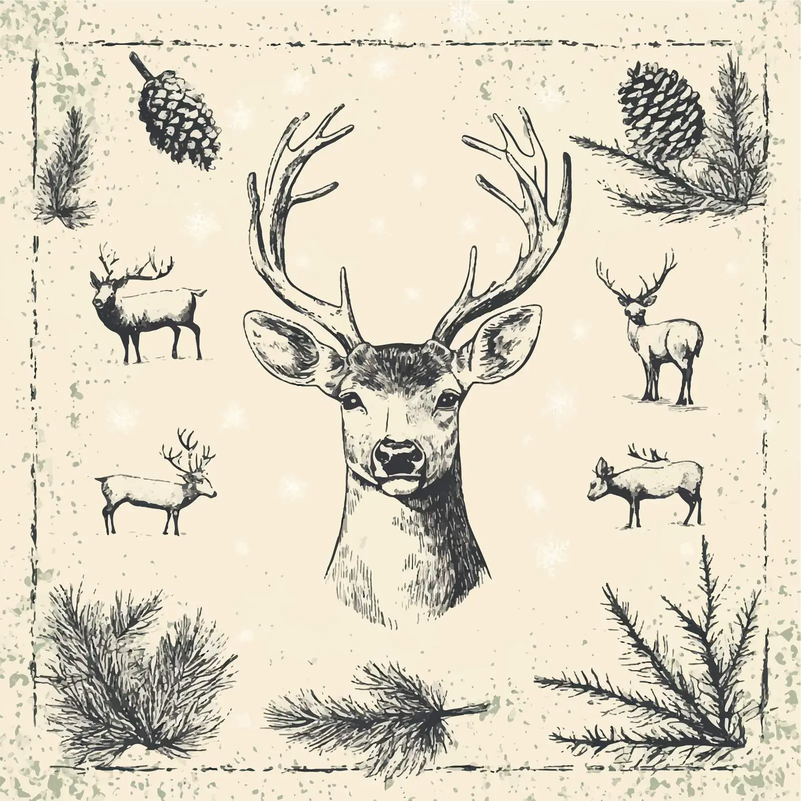 Hand Drawn Winter Holiday Deer Sketches Collection — free download from Dotvec