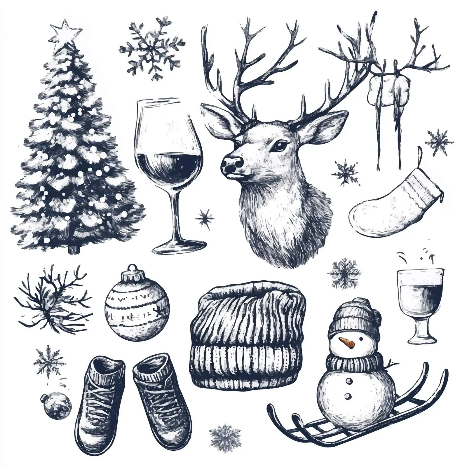 Hand Drawn Winter Holiday Deer Sketches — free download from Dotvec