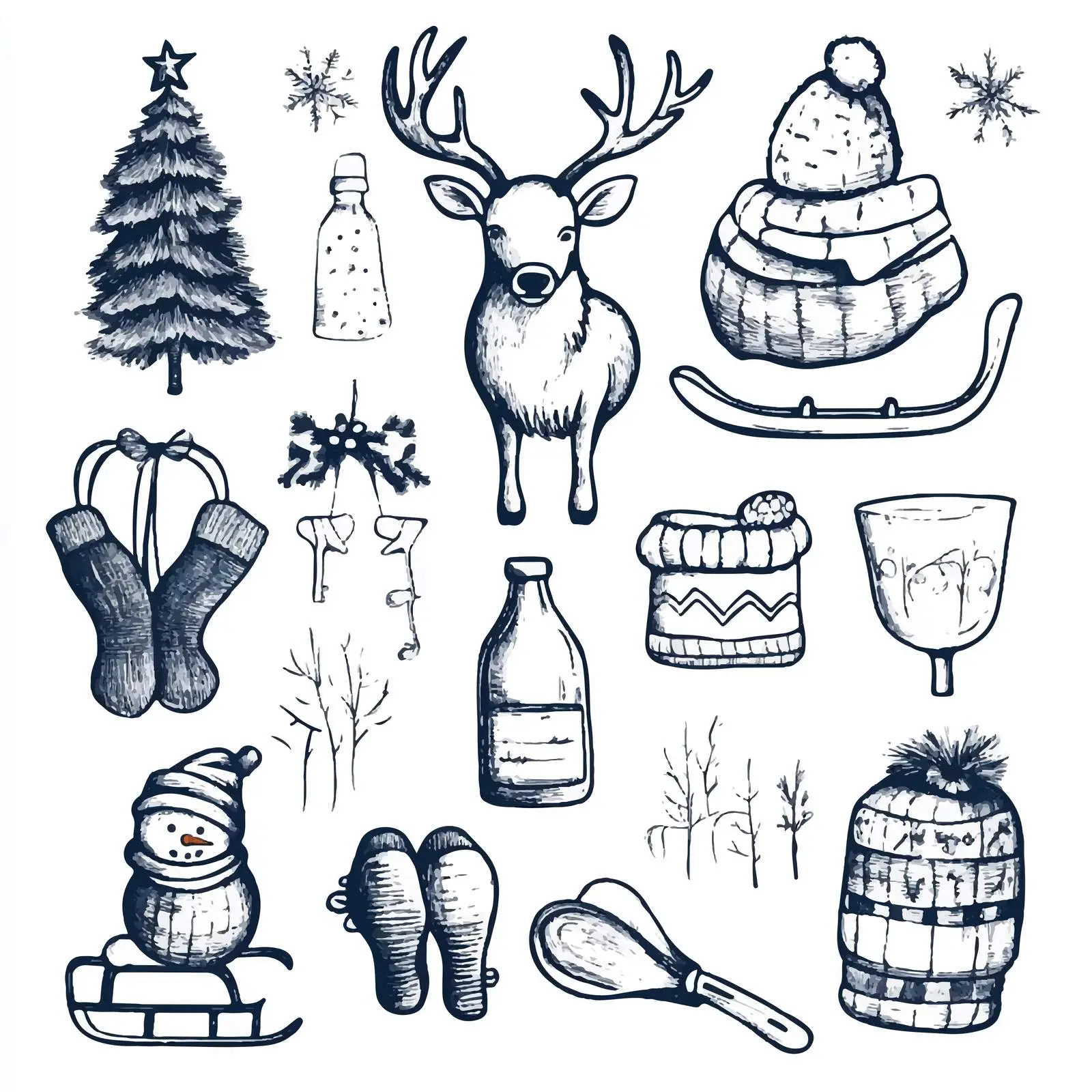 Hand Drawn Winter Holiday Deer Sketch Collection — free download from Dotvec