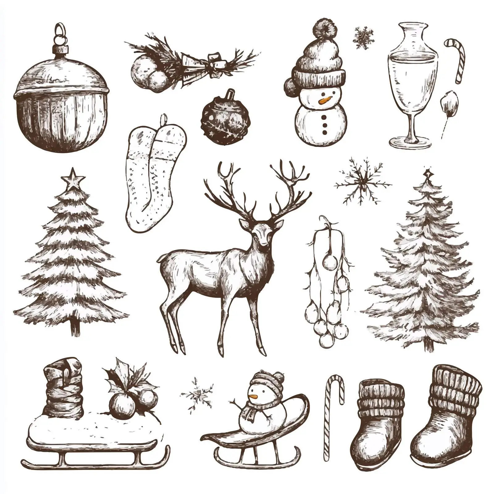 Hand-Drawn Winter Holiday Deer Sketches Collection – free christmas illustrations image from Dotvec