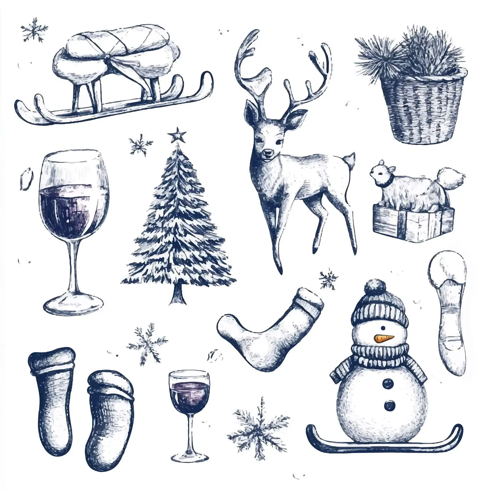 Hand Drawn Winter Holiday Deer Sketches — free download from Dotvec