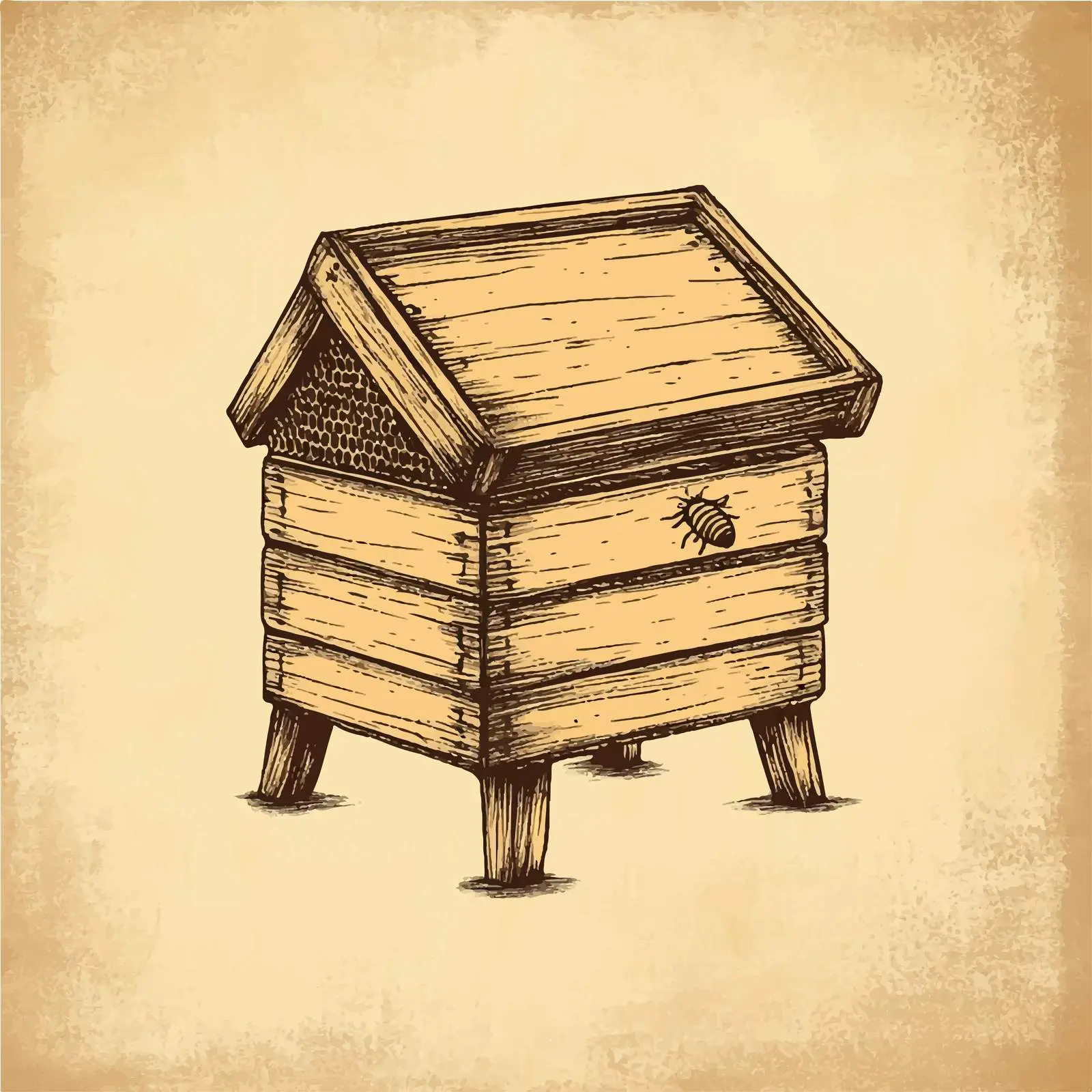 Hand Drawn Wooden Hive Sketch on Vintage Paper — free download from Dotvec