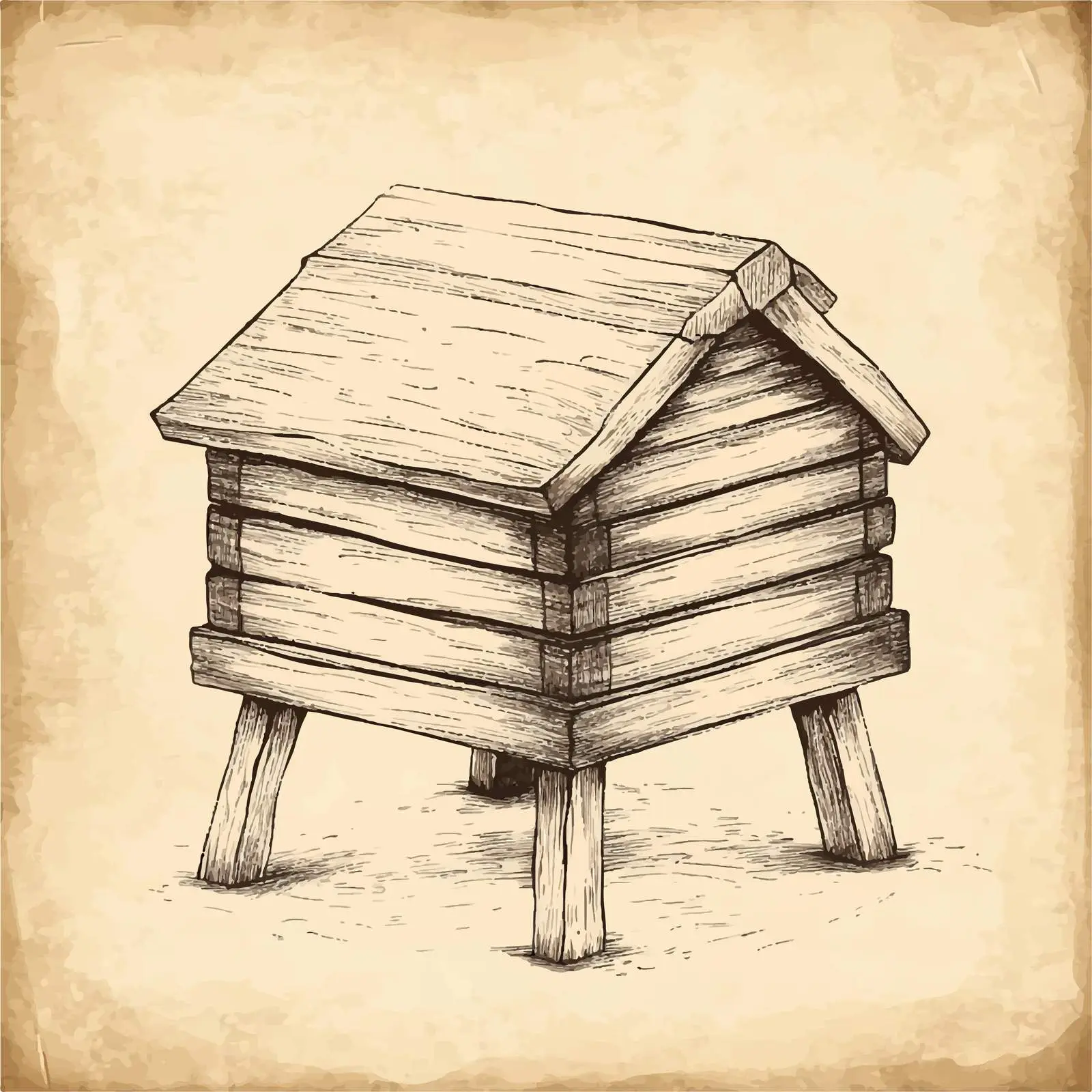 Hand Drawn Wooden Hive Sketch on Vintage Paper — free download from Dotvec