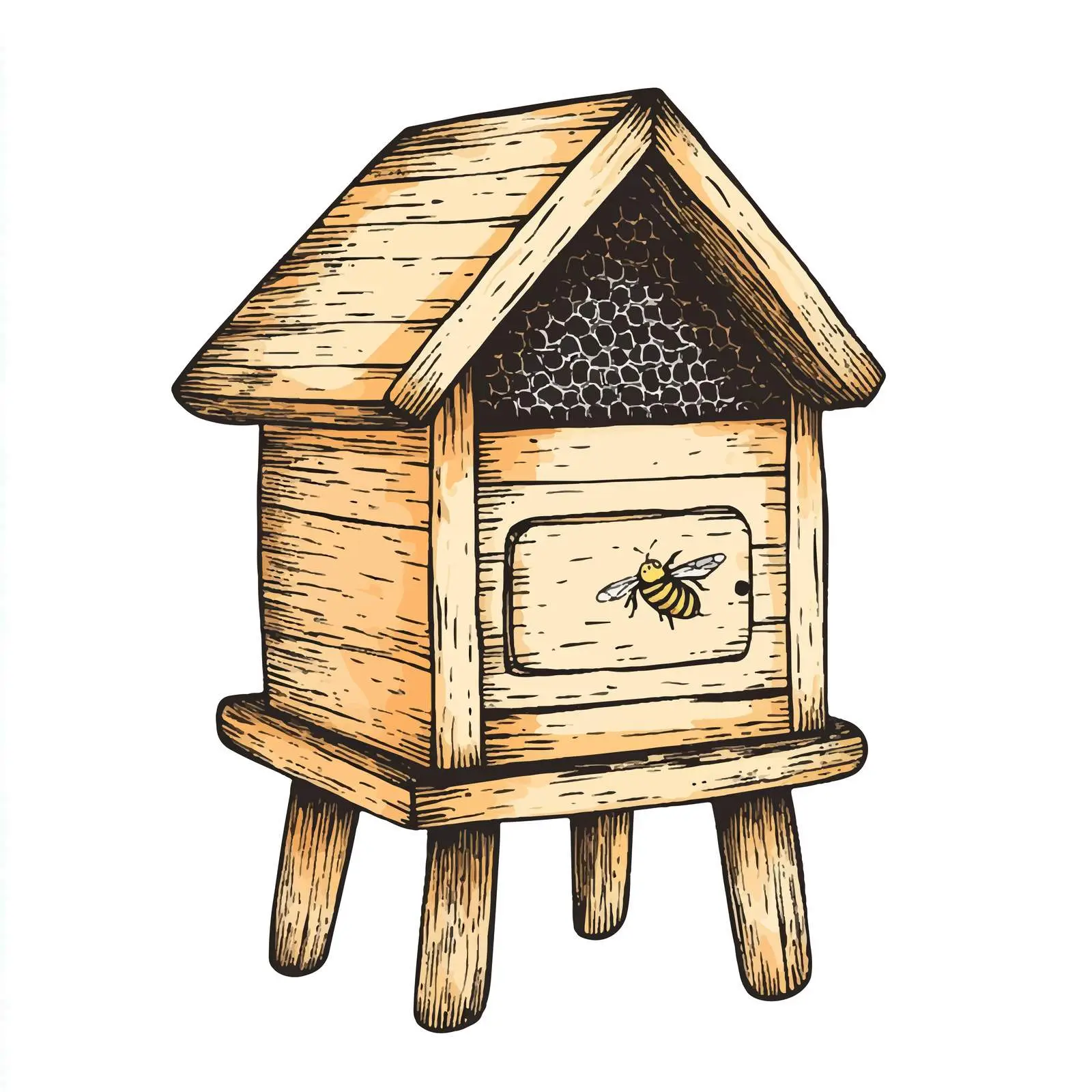 Hand-Drawn Wooden Bee Hive Sketch — free download from Dotvec
