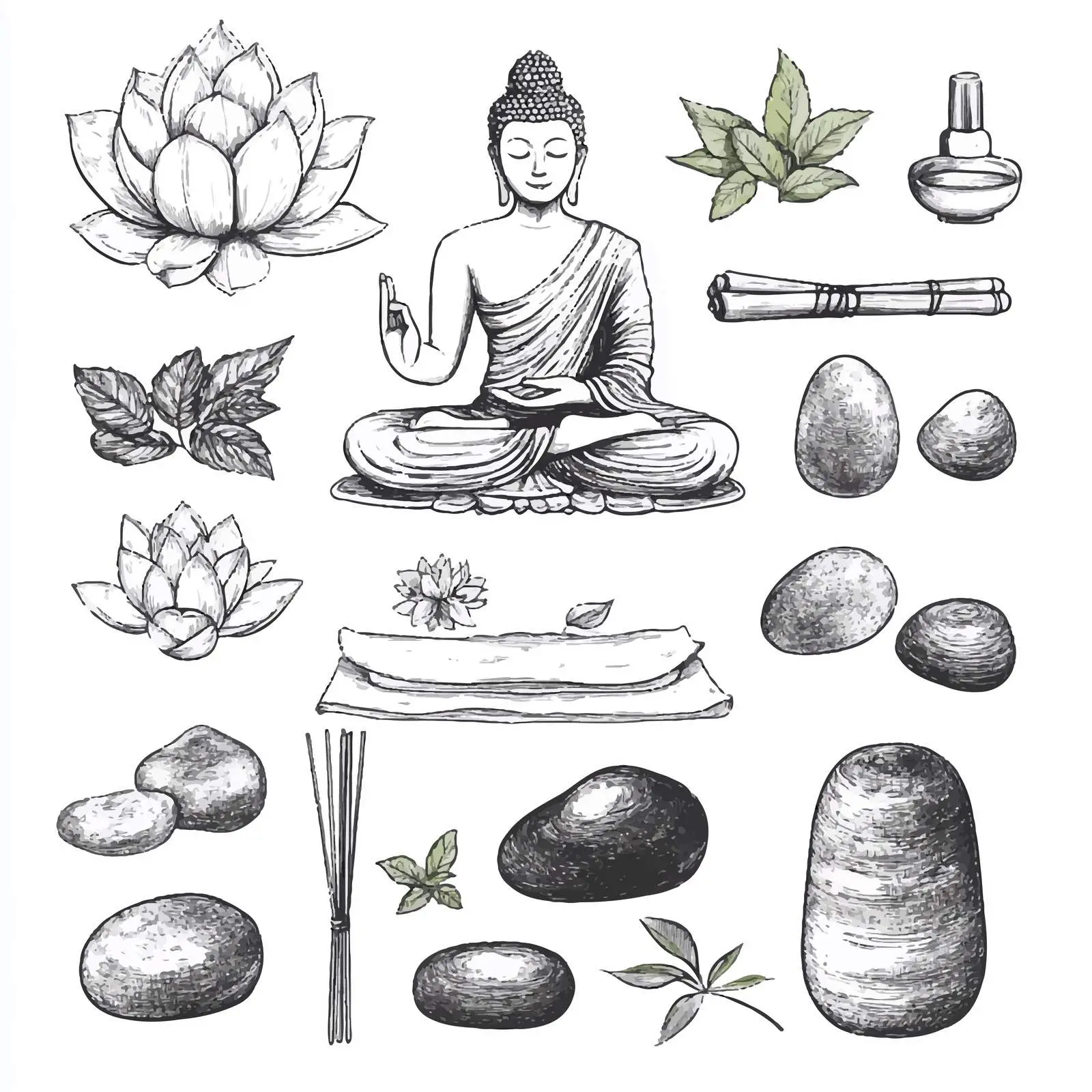 Hand-Drawn Yoga Elements and Accessories Sketch Set — free download from Dotvec