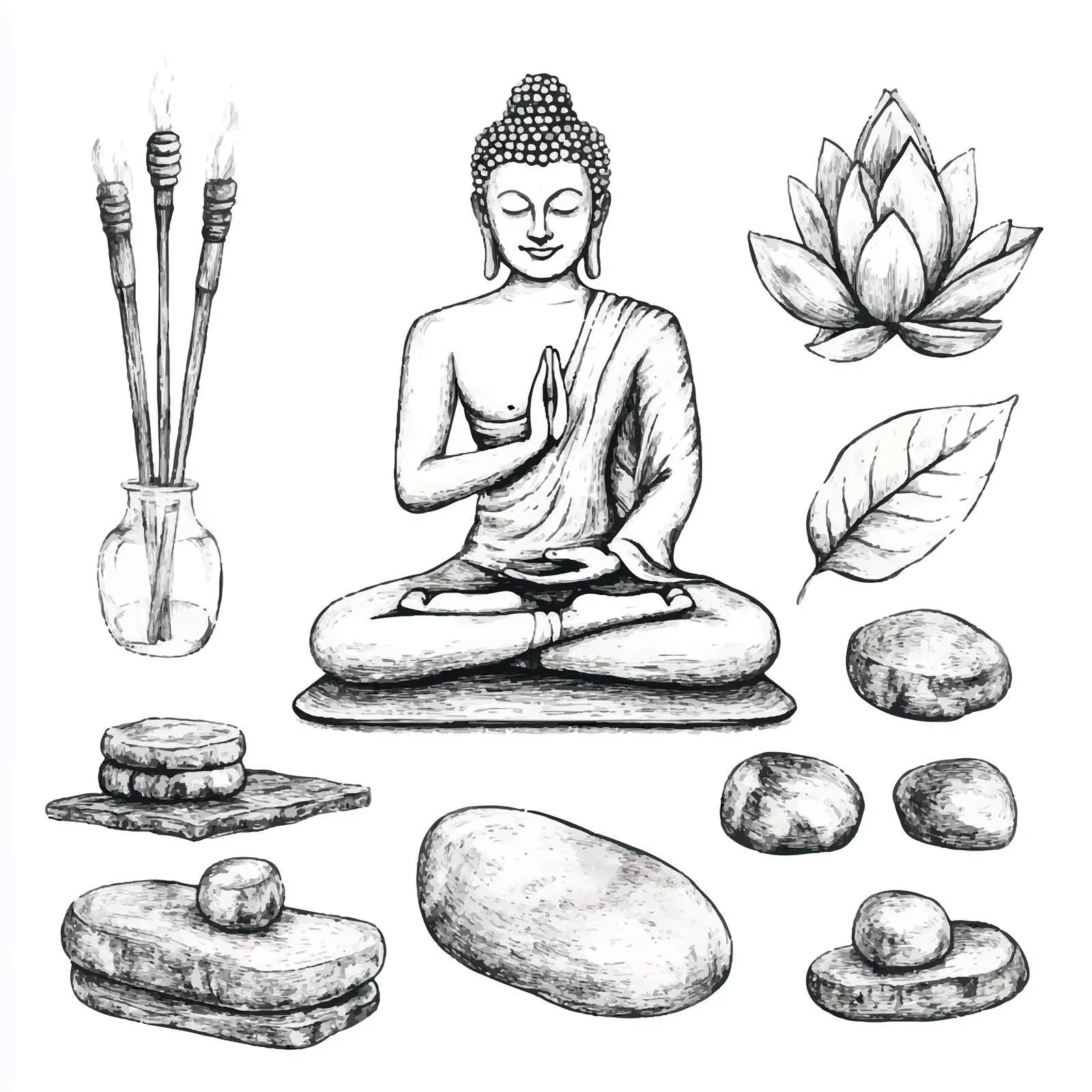 Hand Drawn Yoga Elements and Accessories Set — free download from Dotvec
