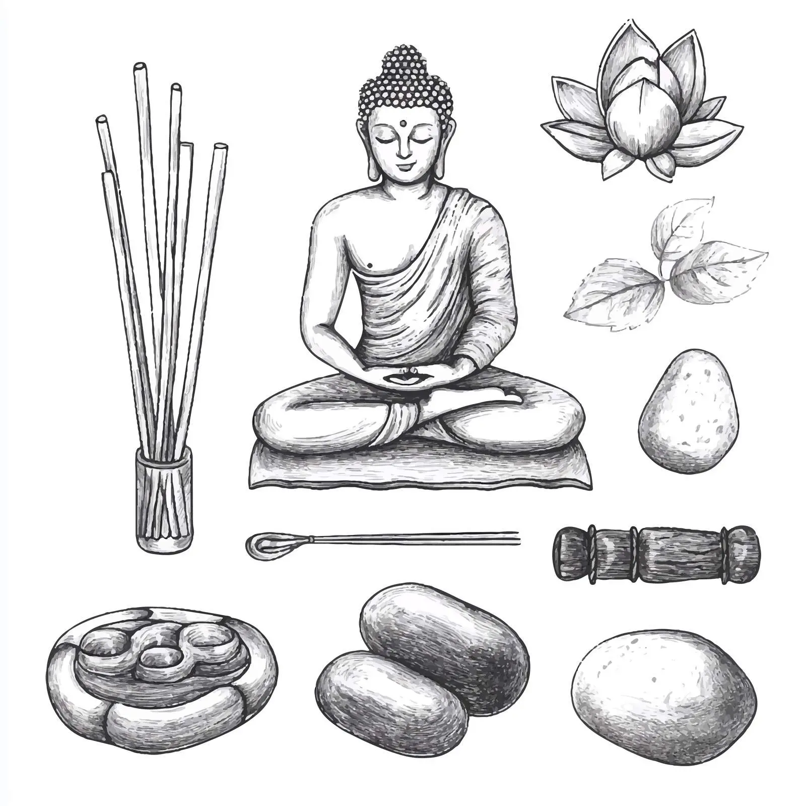 Hand Drawn Yoga Elements and Accessories Sketches — free download from Dotvec