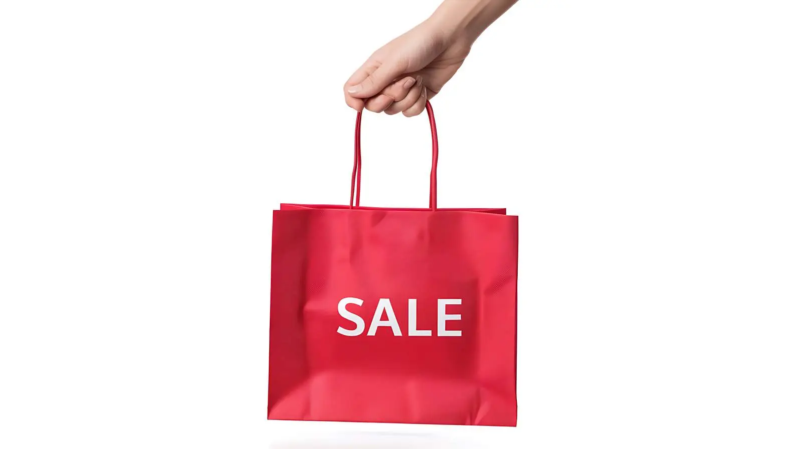 Hand Holding Red Craft Shopping Bag with Sign — free download from Dotvec