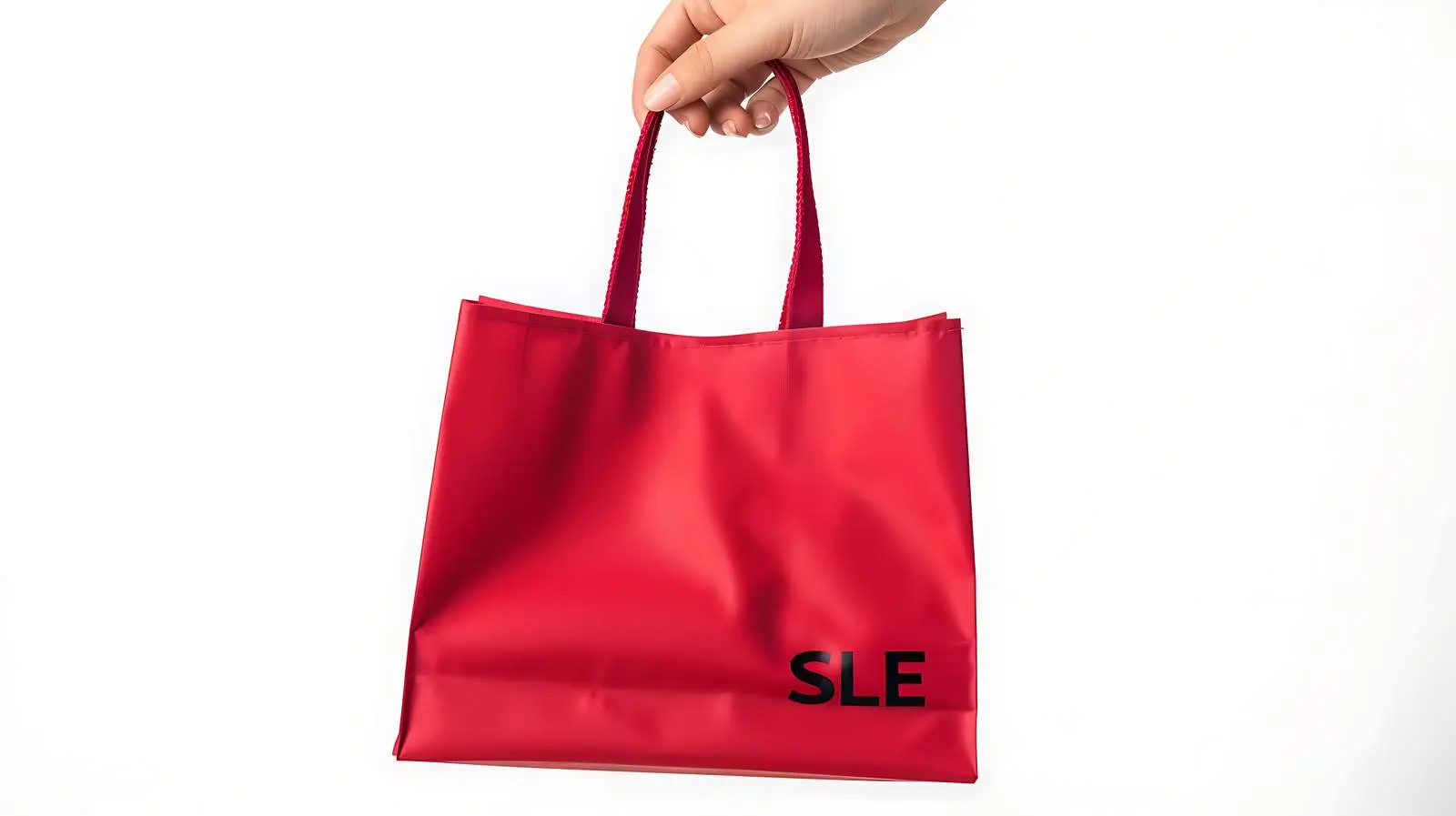 Hand Holding Red Craft Shopping Bag with Sign – free gift bag image from Dotvec
