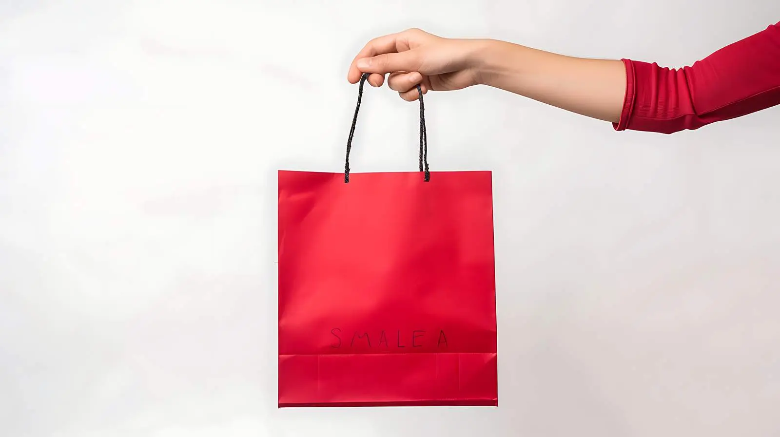 Hand Holding Red Shopping Bag with Sign – free gift bag image from Dotvec