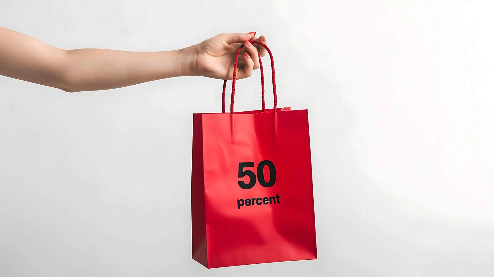 Hand Holding Red Shopping Bag with Sale Sign — free download from Dotvec