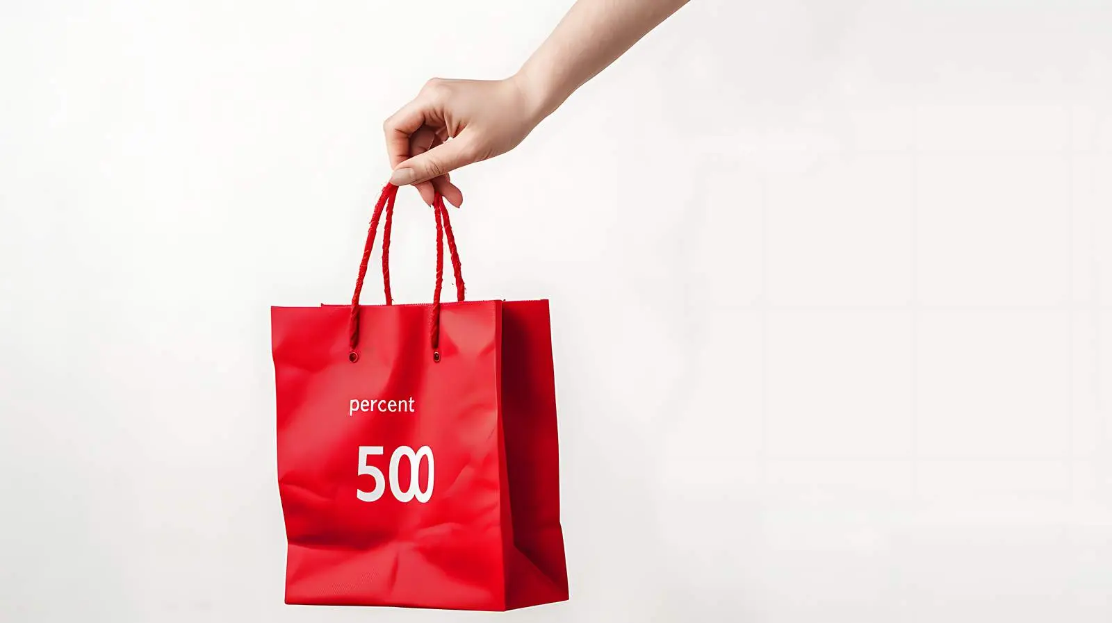 Hand Holding Red Craft Shopping Bag with Sale Sign – free gift bag image from Dotvec