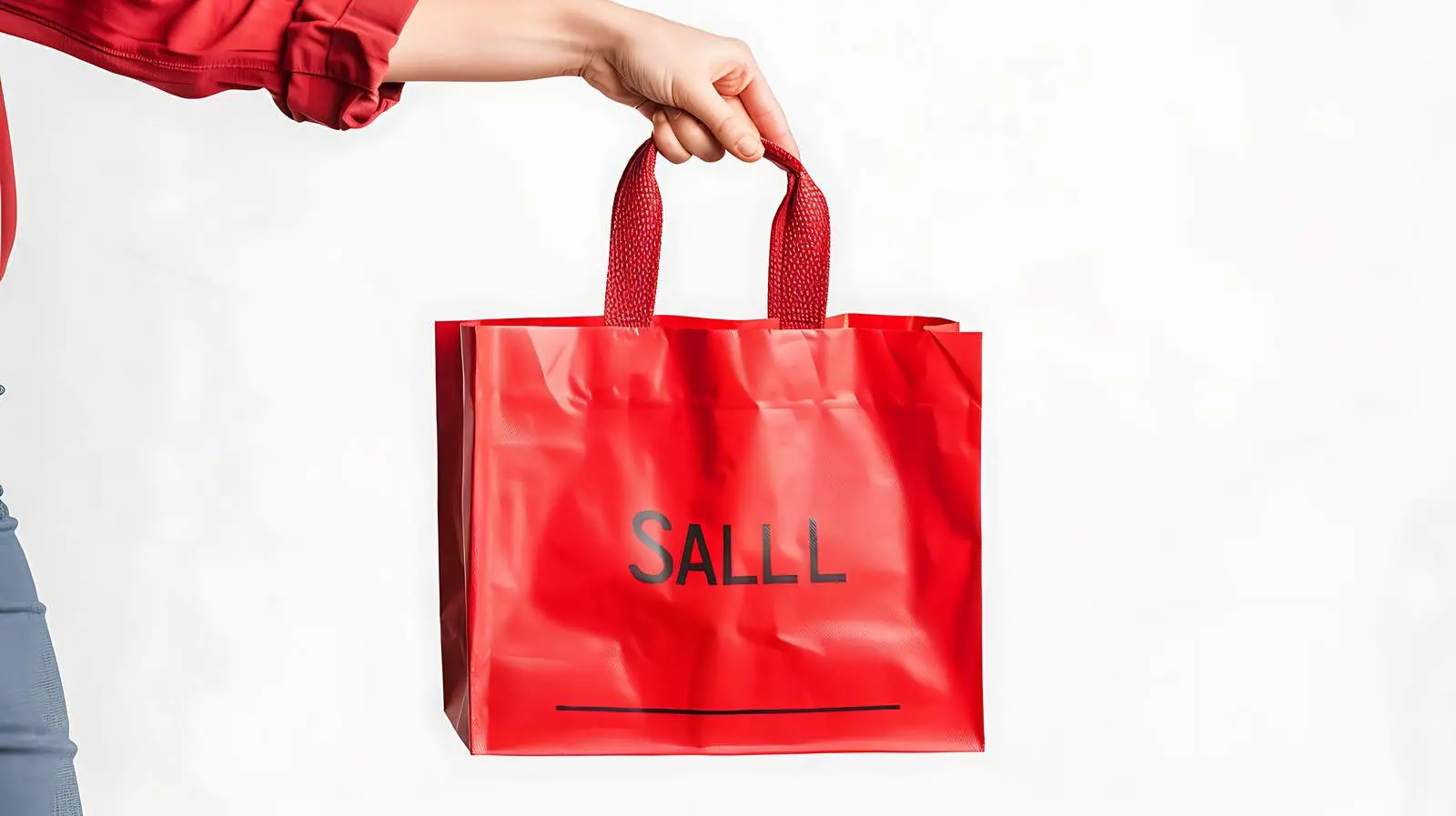 Hand Holding Red Craft Shopping Bag with Sale Sign – free camp image from Dotvec