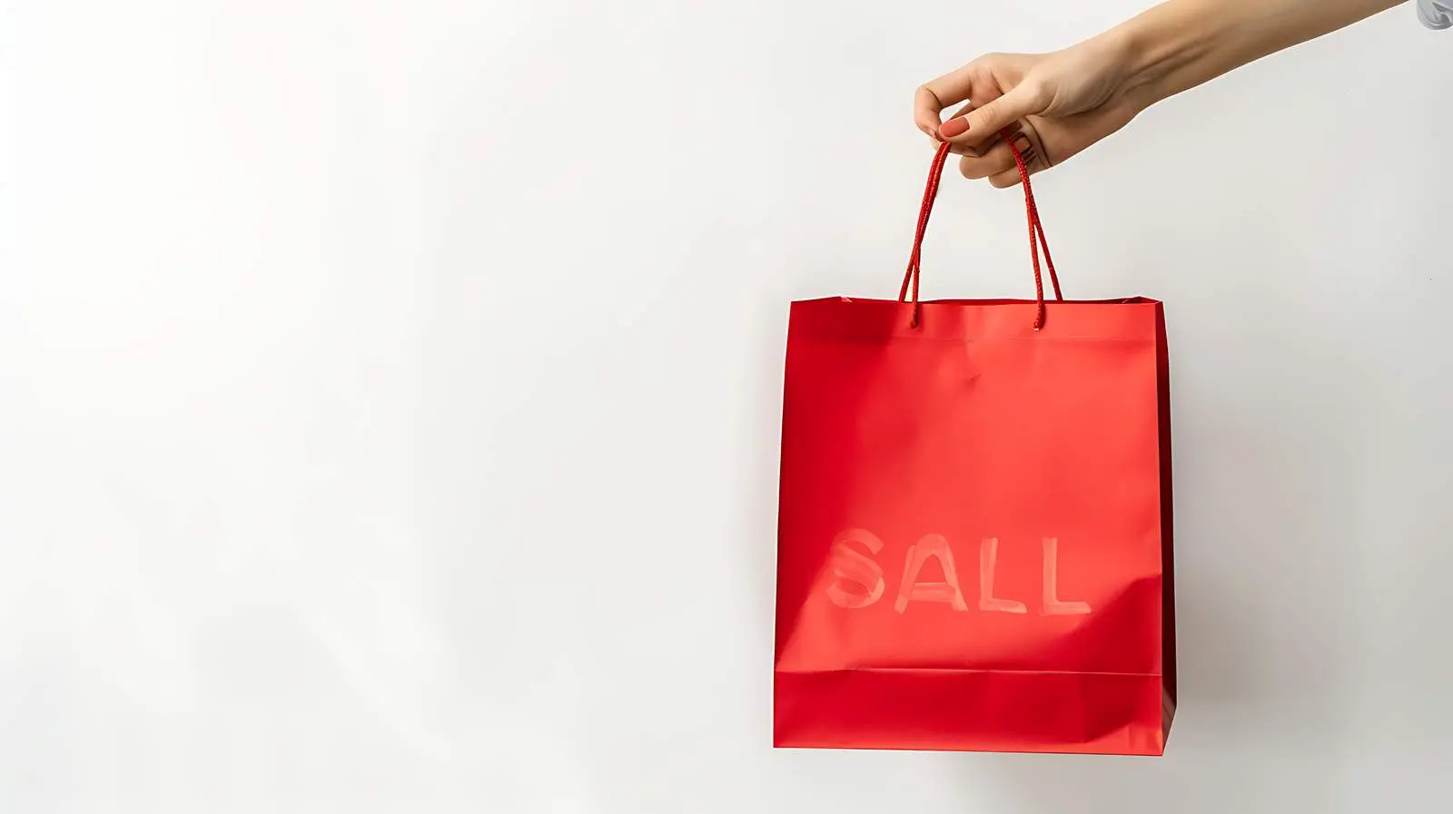 Hand Holding Red Shopping Bag with Sale Sign – free gift bag image from Dotvec