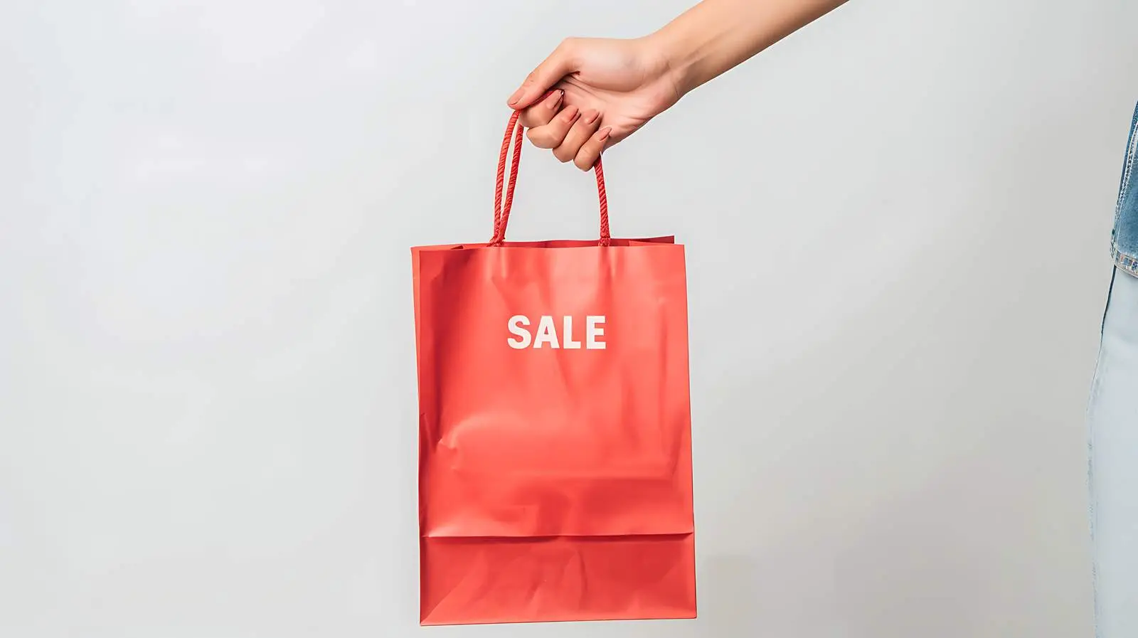 Hand Holding Red Sale Shopping Bag — free download from Dotvec