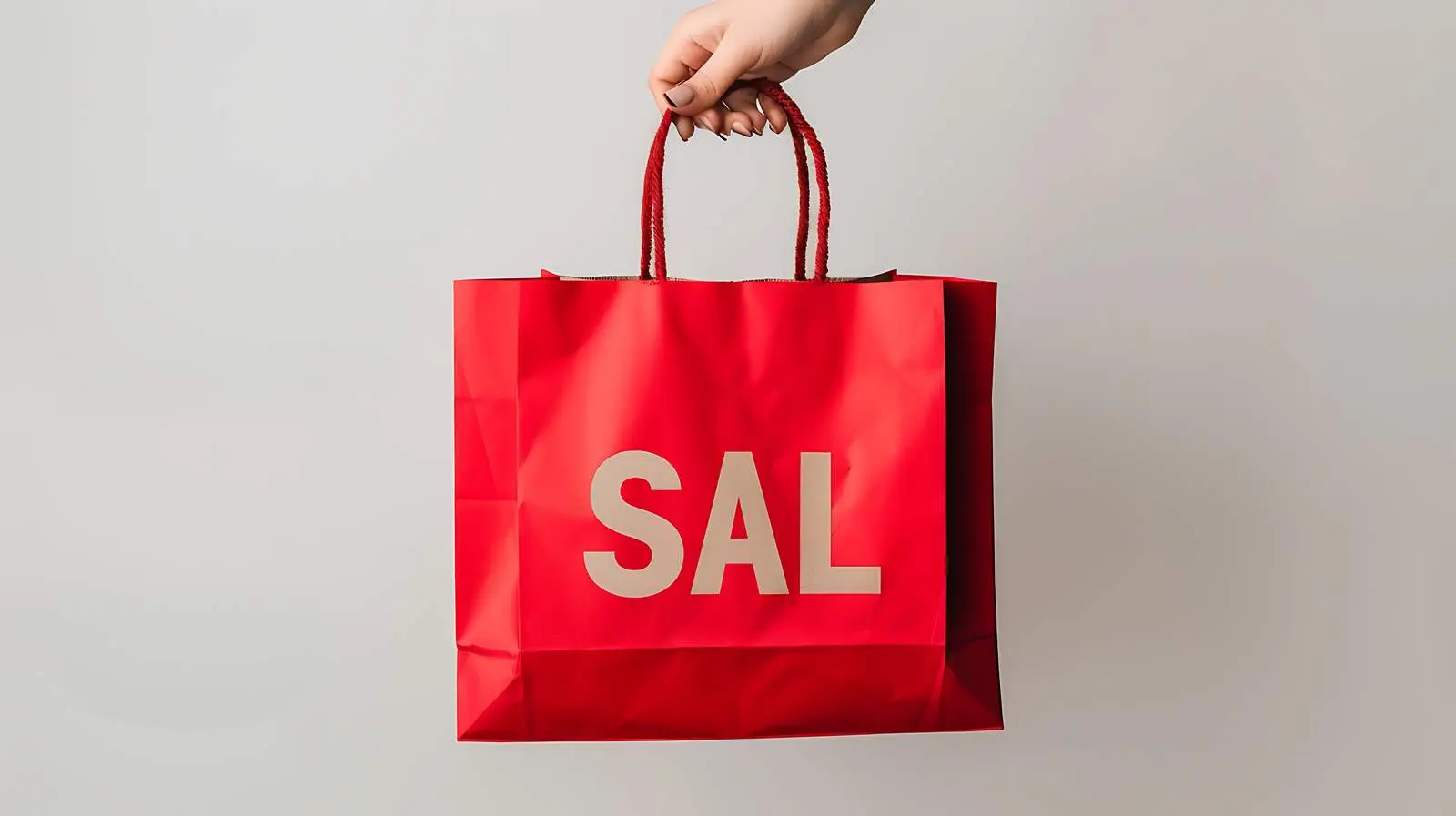 Hand Holding Red Craft Shopping Bag Sale – free gift bag image from Dotvec