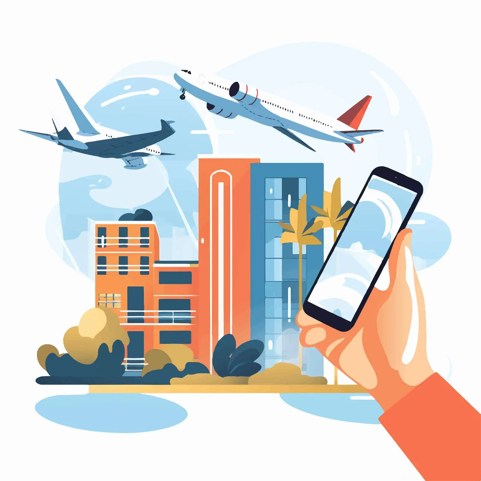 Smartphone Hotel View with Airplane in Sky — free download from Dotvec