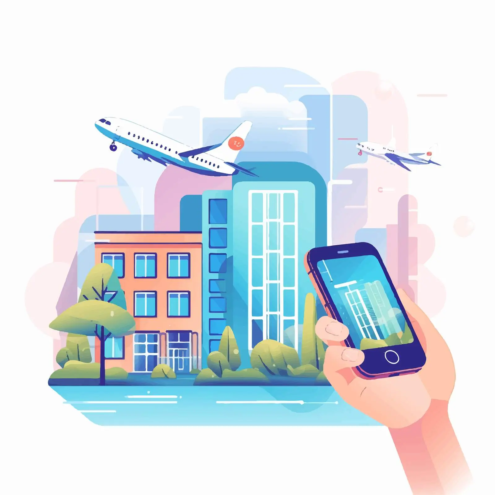 Smartphone at Hotel with Airplane in Sky — free download from Dotvec