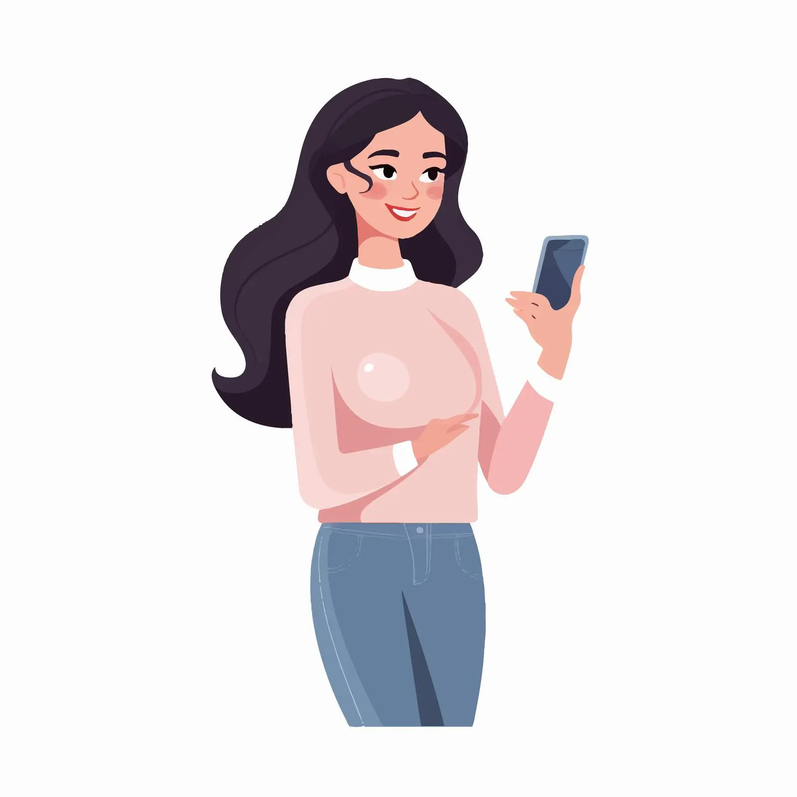 Woman Holding Smartphone Cartoon Vector Illustration — free download from Dotvec