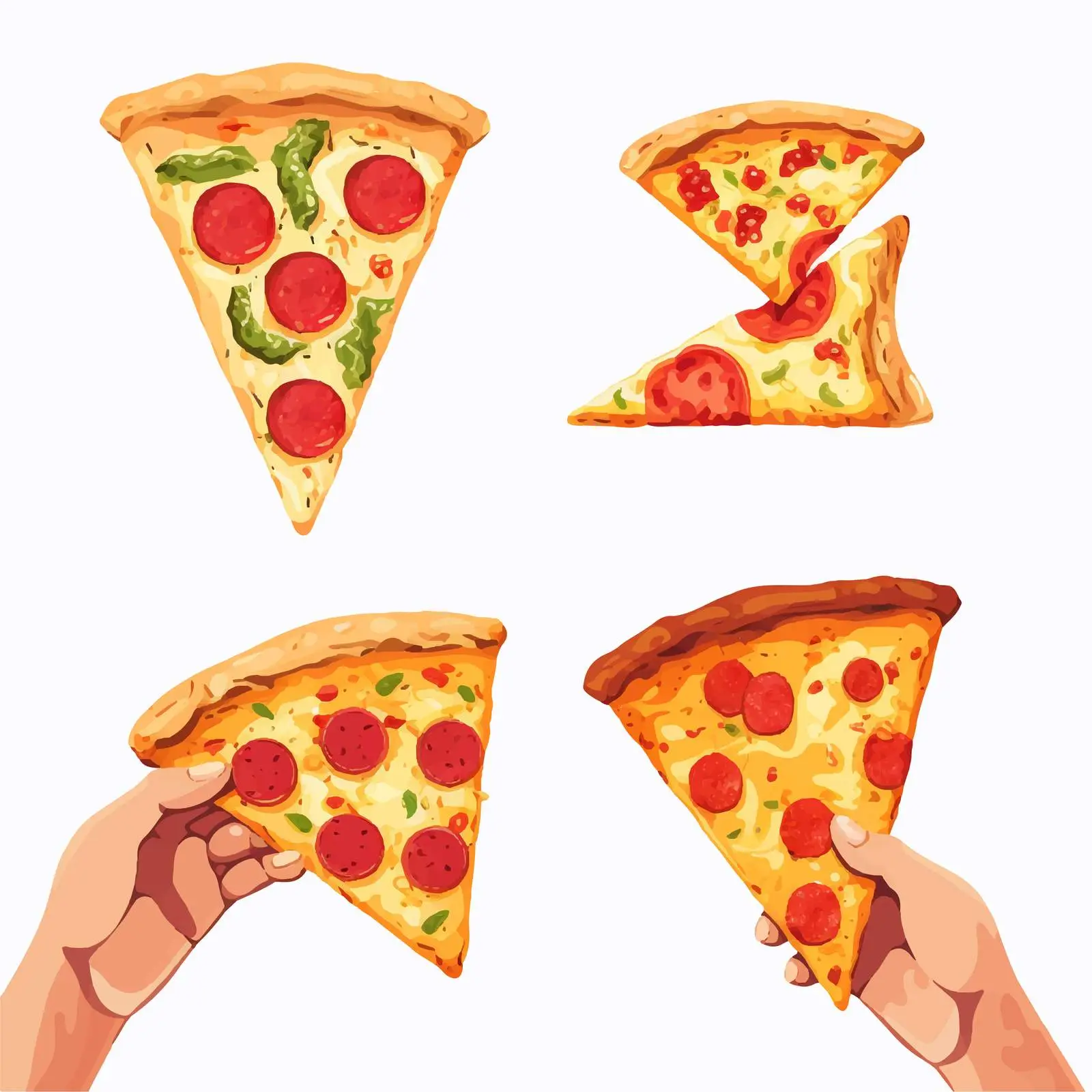 Hand Holding Triangle Pizza Slices Illustration — free download from Dotvec