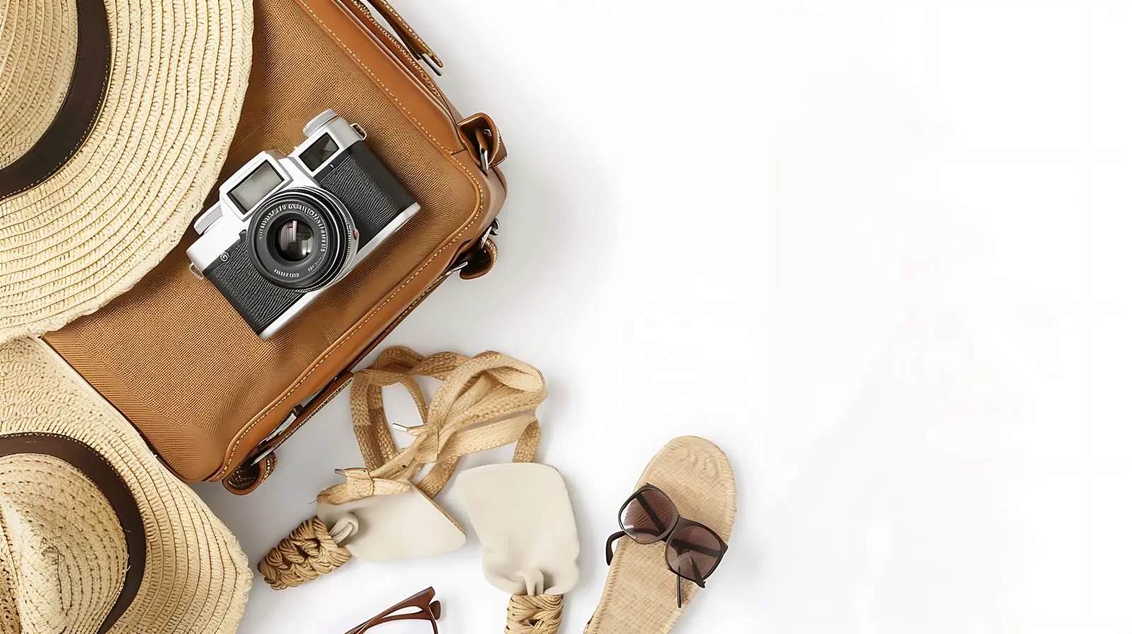 Stylish Hand Luggage with Retro Straw Slippers — free download from Dotvec